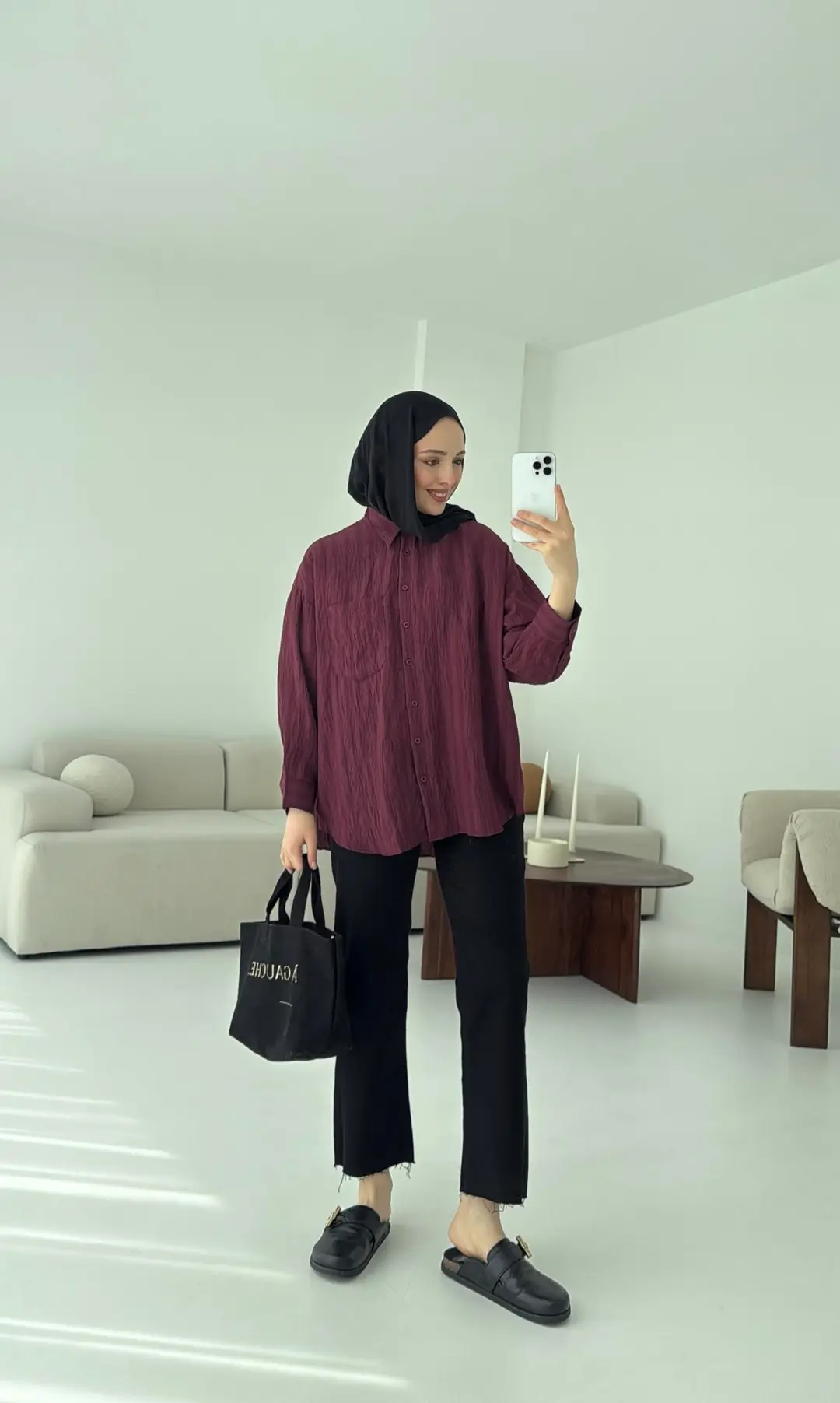 Dokulu Gömlek Bordo - Görsel 4