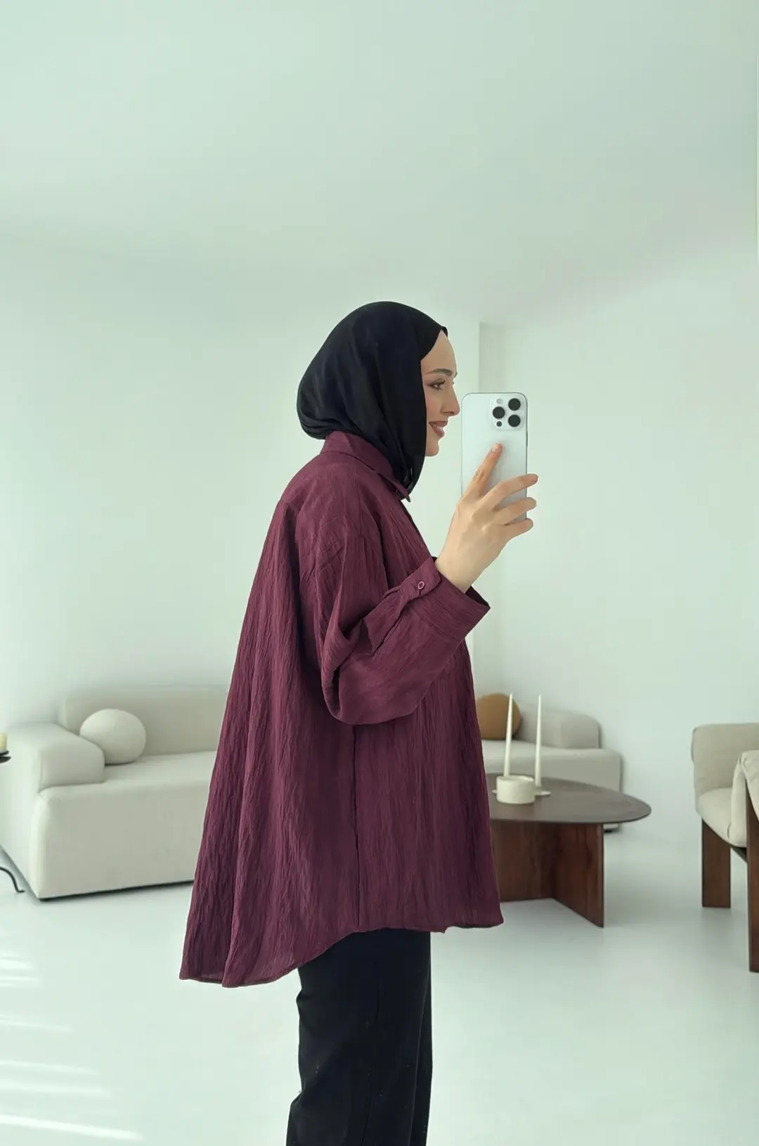 Dokulu Gömlek Bordo - Görsel 6