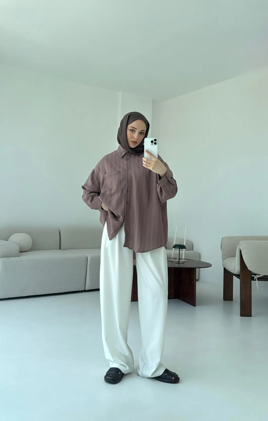 Dokulu Gömlek Kahve - Görsel 3