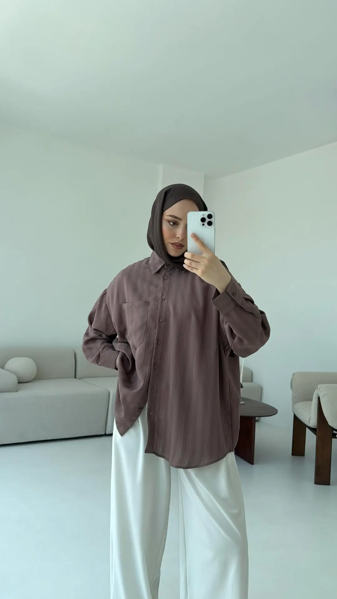 Dokulu Gömlek Kahve - Görsel 5