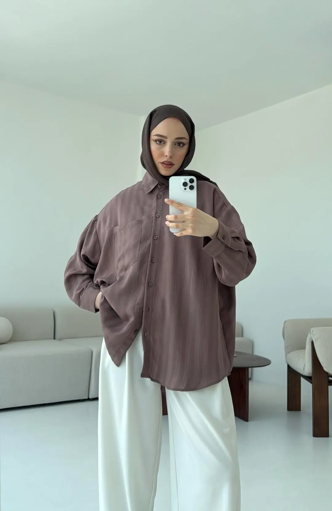 Dokulu Gömlek Kahve - Görsel 6