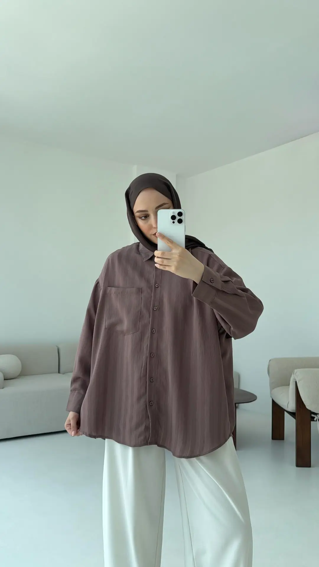 Dokulu Gömlek Kahve - Görsel 8