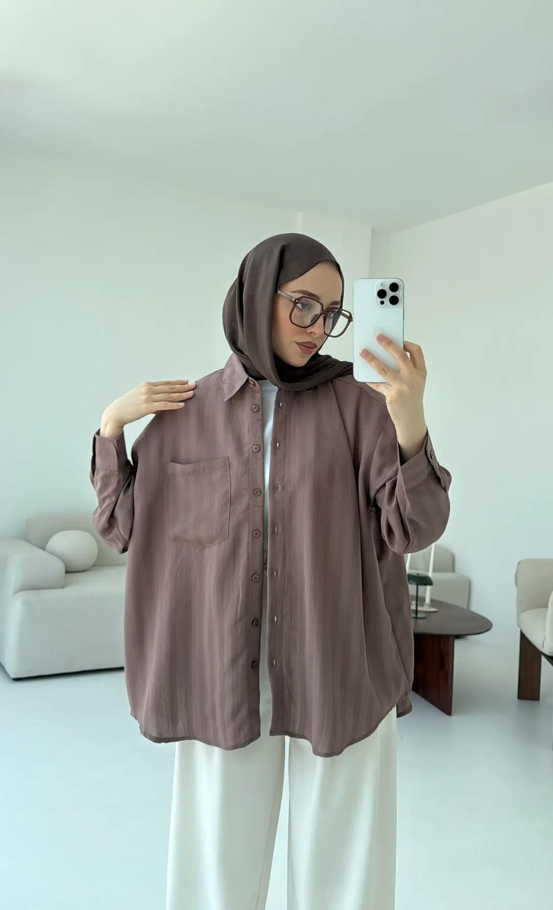 Dokulu Gömlek Kahve - Görsel 9