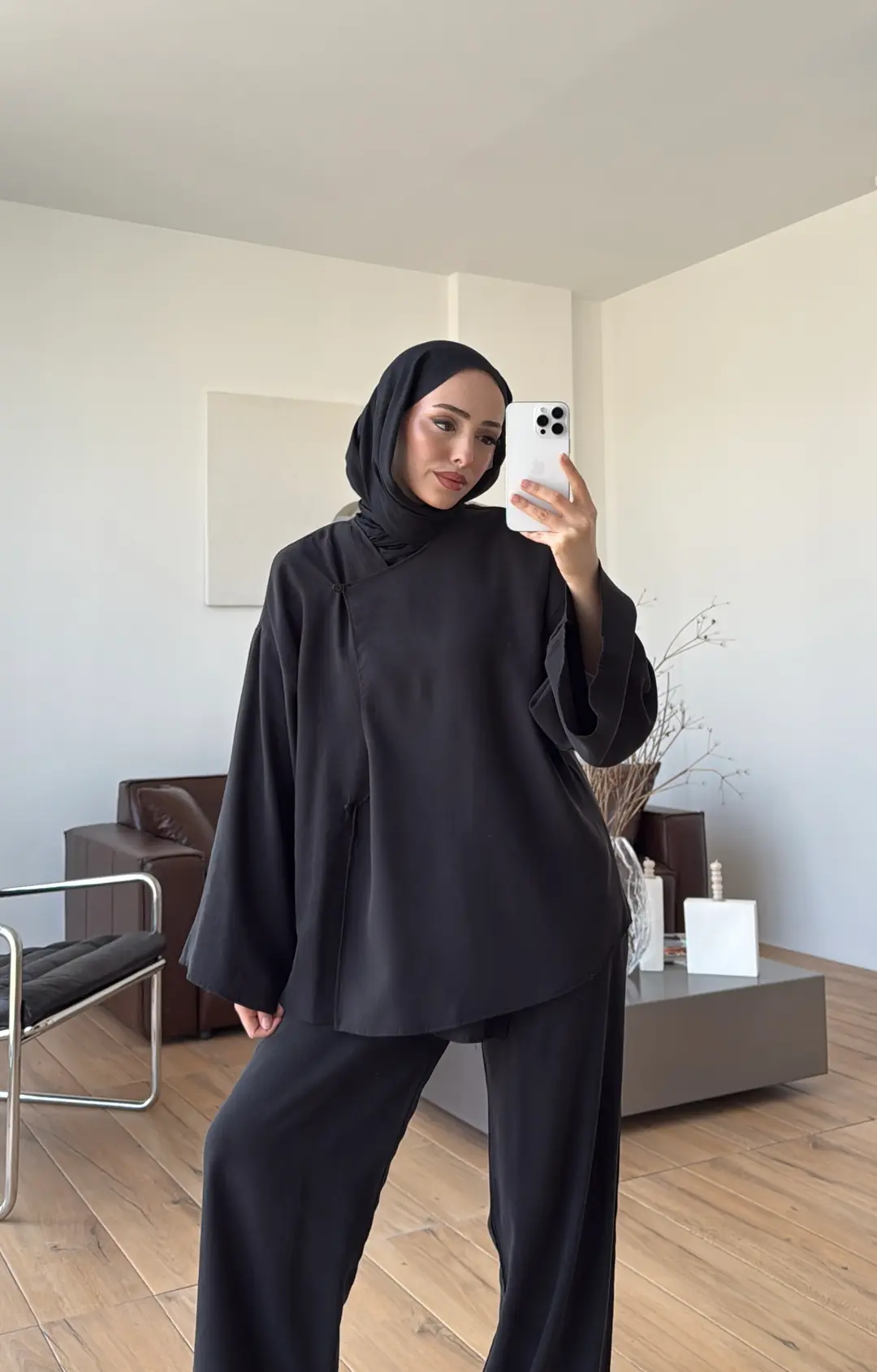 Dökümlü Gömlek Pantolon Takım Siyah - Görsel 4