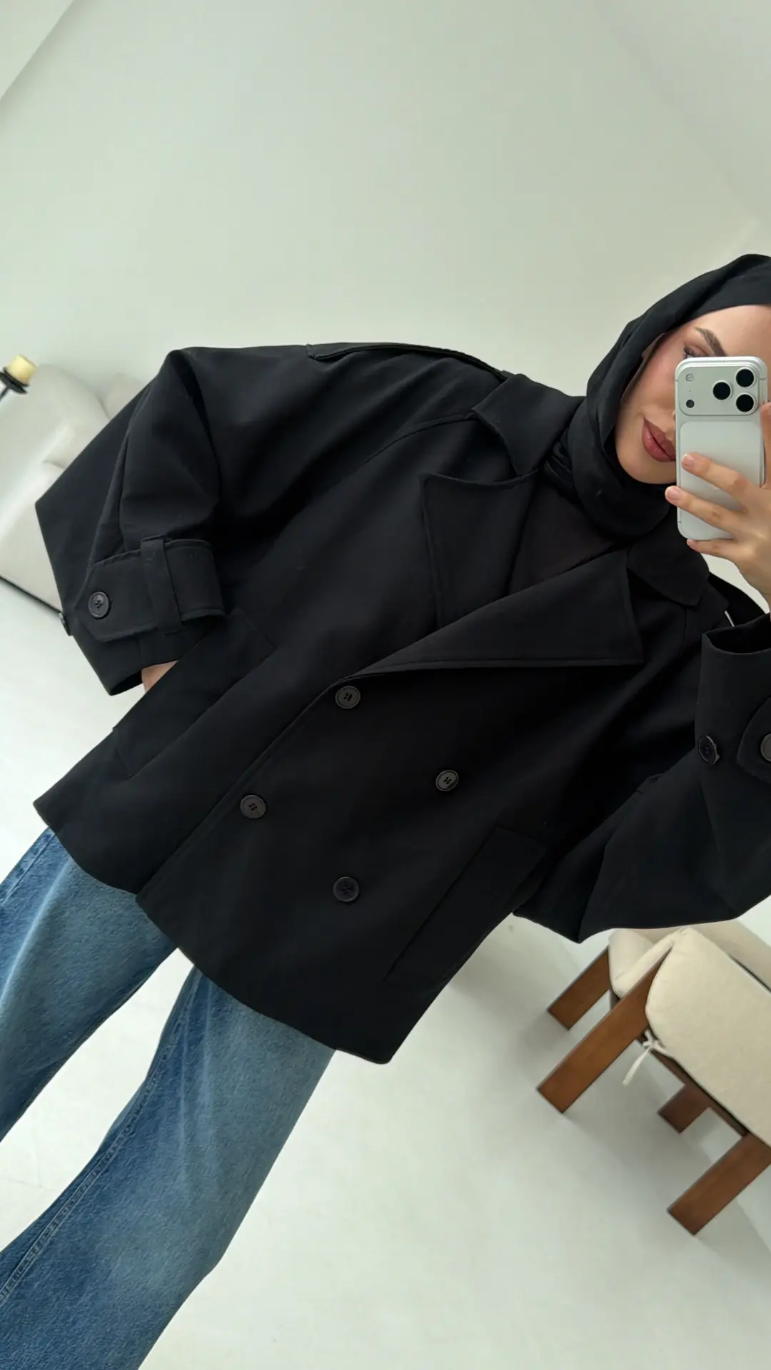 Dökümlü Trençkot Siyah - Görsel 3