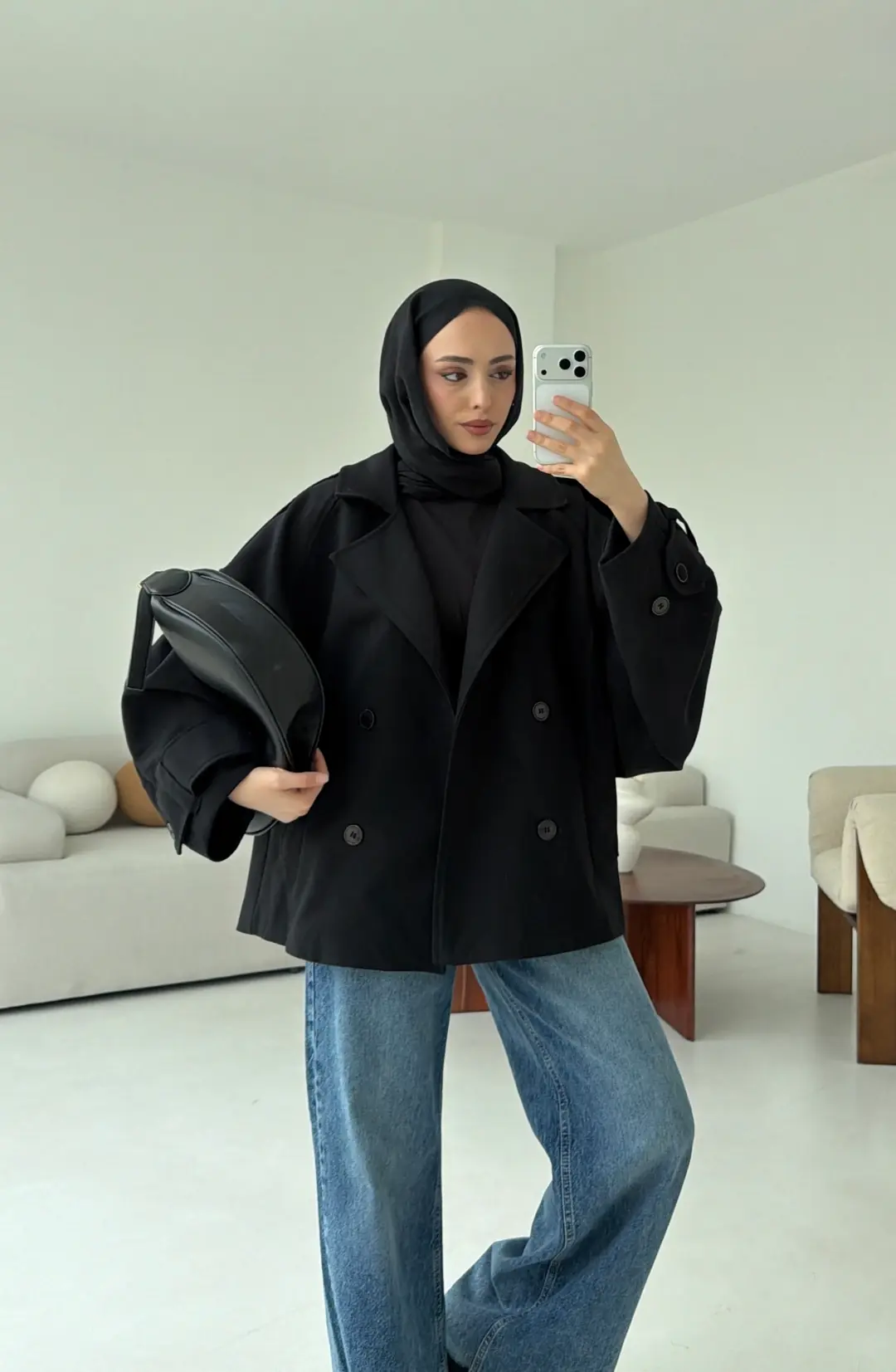 Dökümlü Trençkot Siyah - Görsel 6