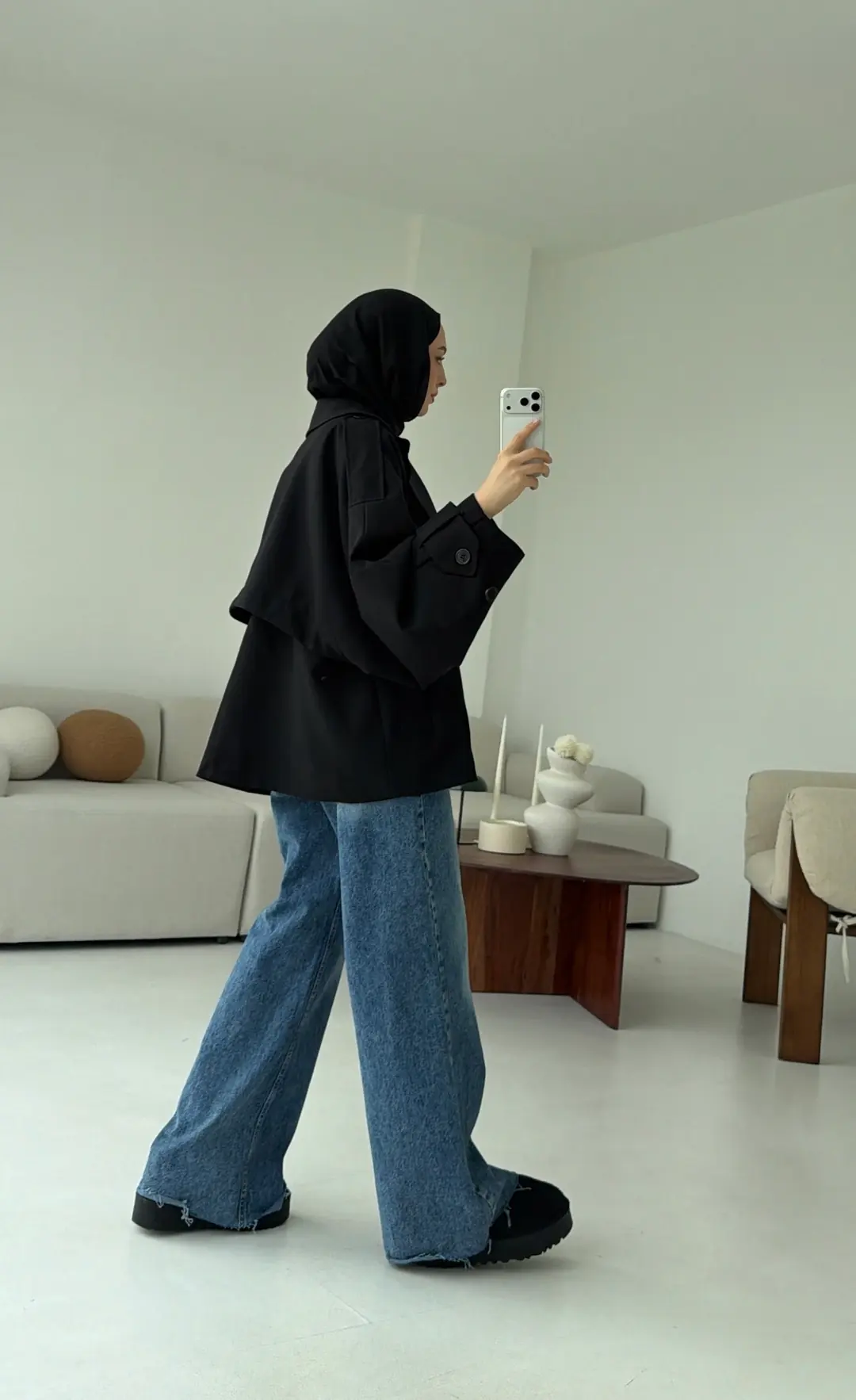 Dökümlü Trençkot Siyah - Görsel 7