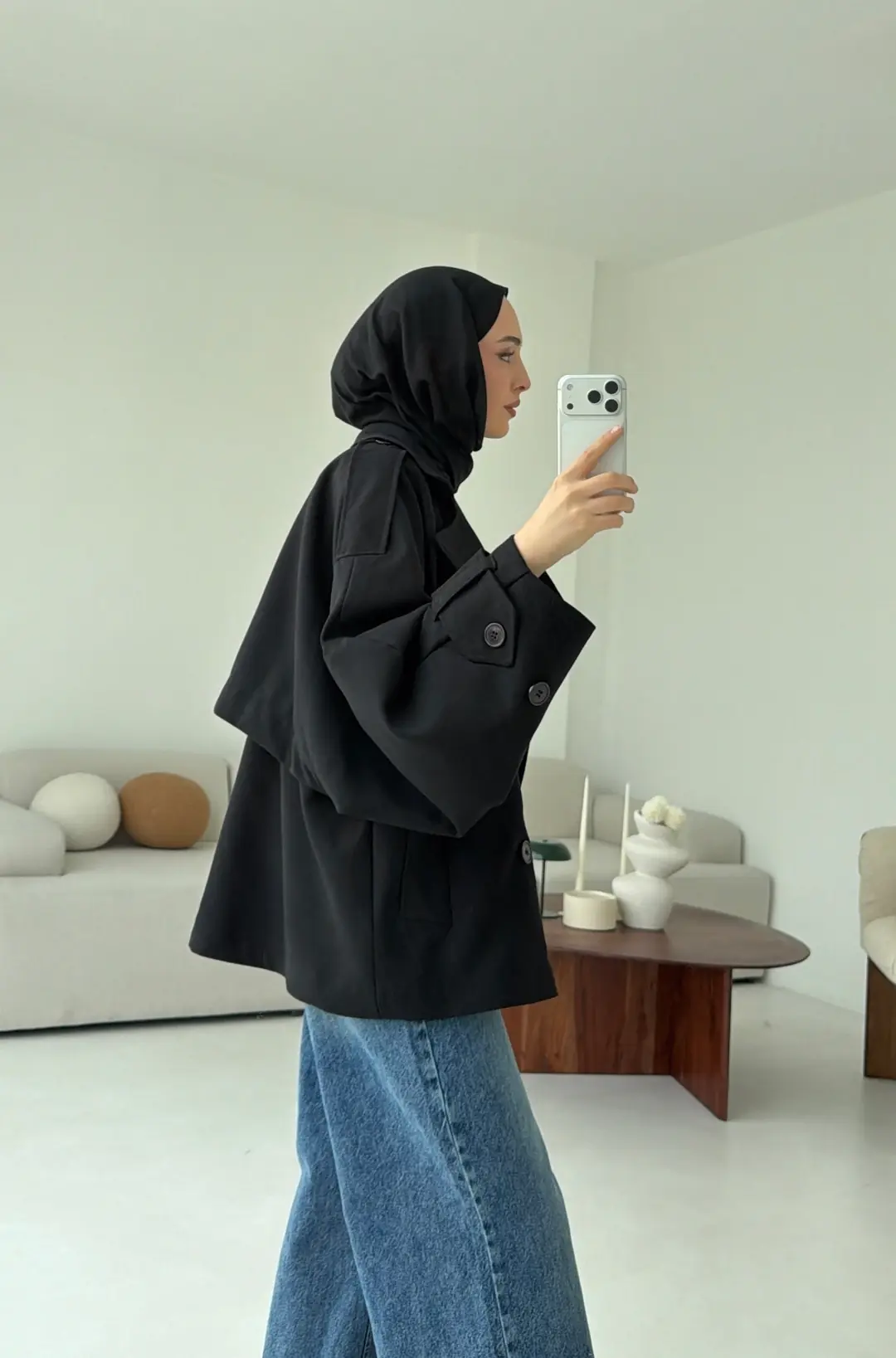 Dökümlü Trençkot Siyah - Görsel 9