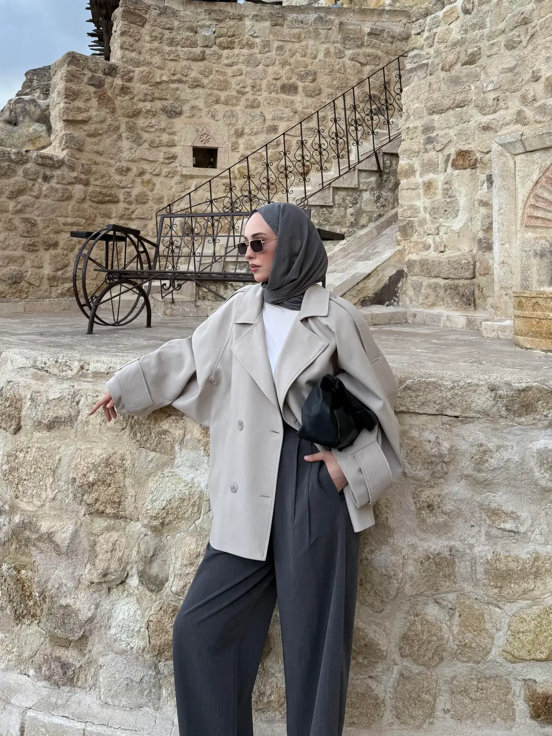 Dökümlü Trençkot Taş - Görsel 4