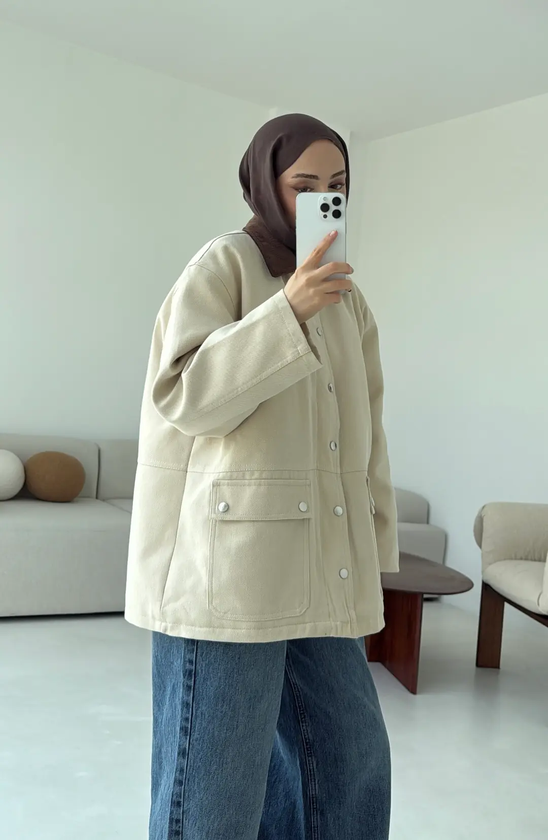 Dolgulu Gabardin Ceket Bej - Görsel 4