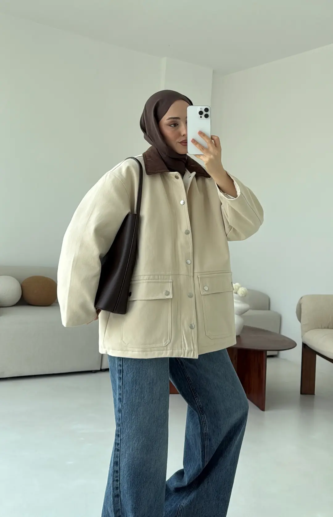 Dolgulu Gabardin Ceket Bej - Görsel 5