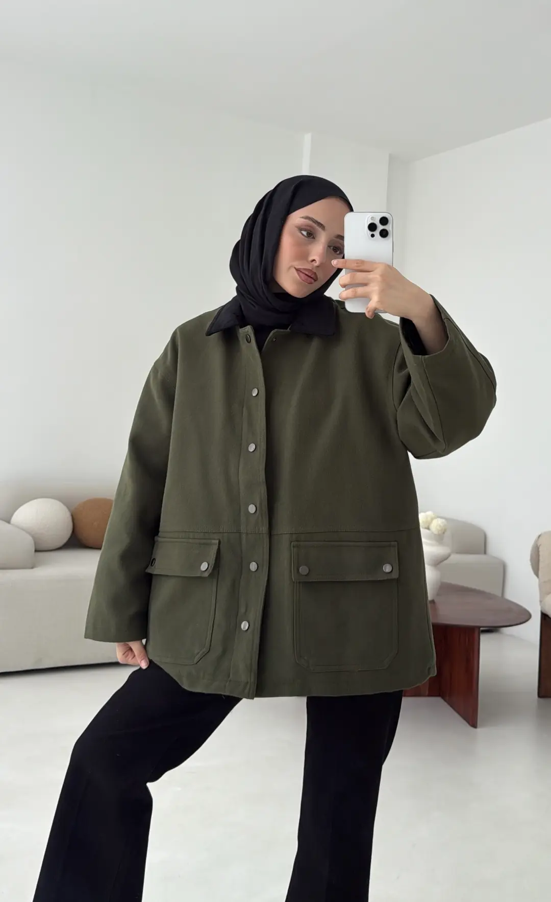 Dolgulu Gabardin Ceket Haki - Görsel 10