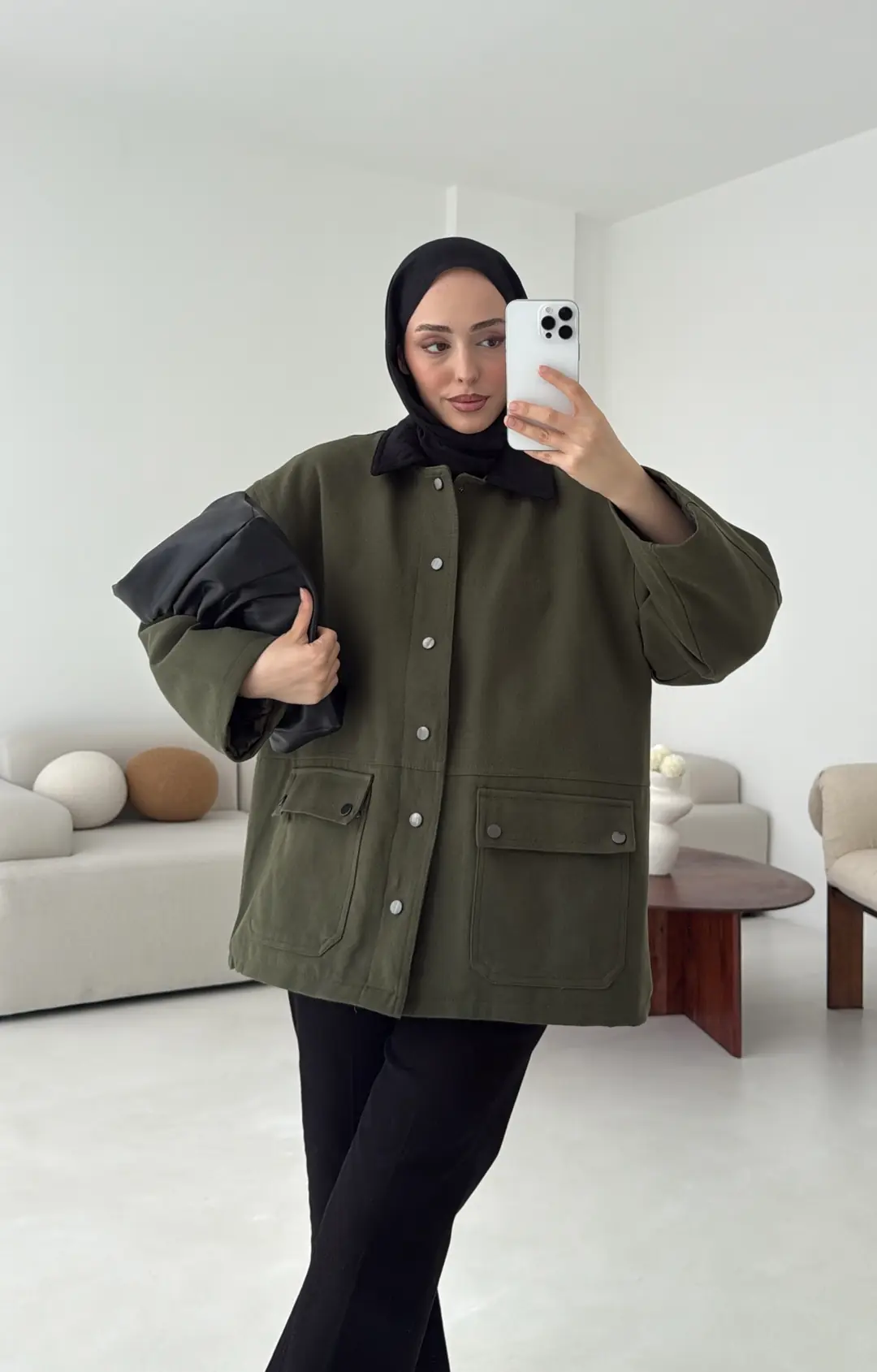 Dolgulu Gabardin Ceket Haki - Görsel 11