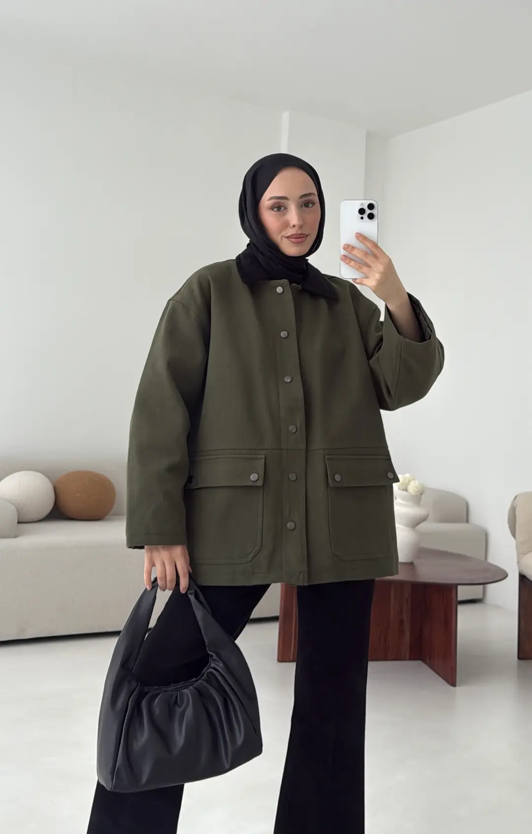 Dolgulu Gabardin Ceket Haki - Görsel 5