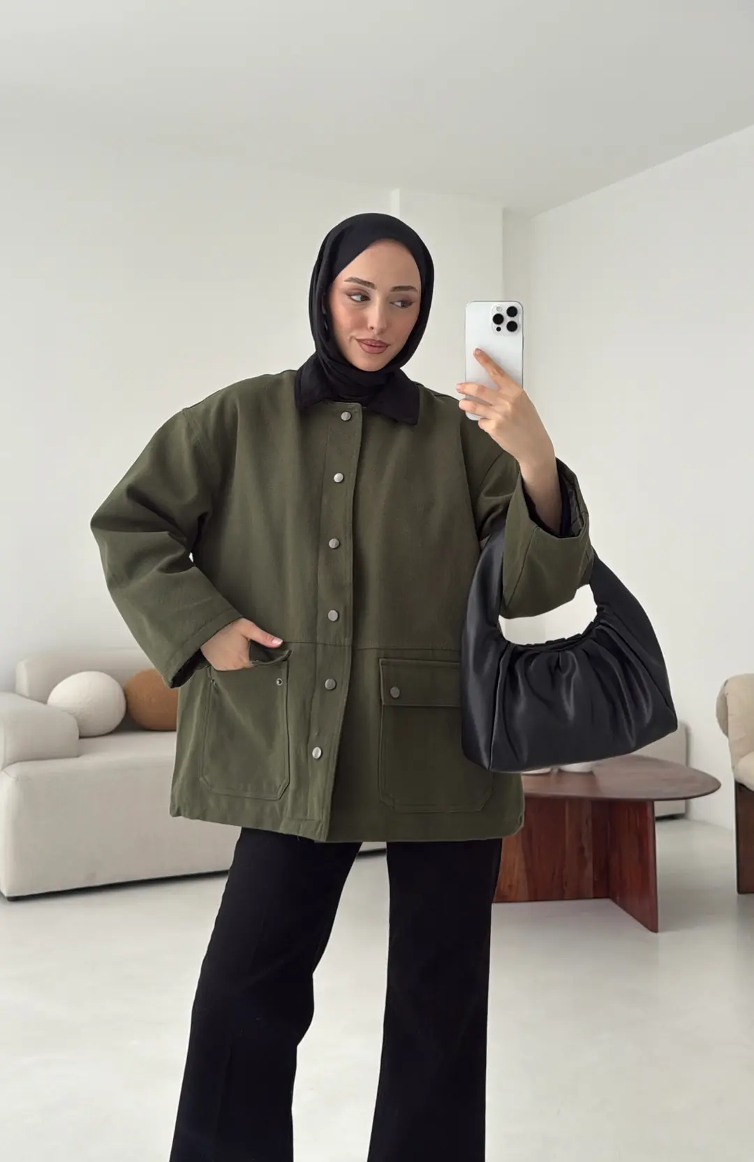 Dolgulu Gabardin Ceket Haki - Görsel 6