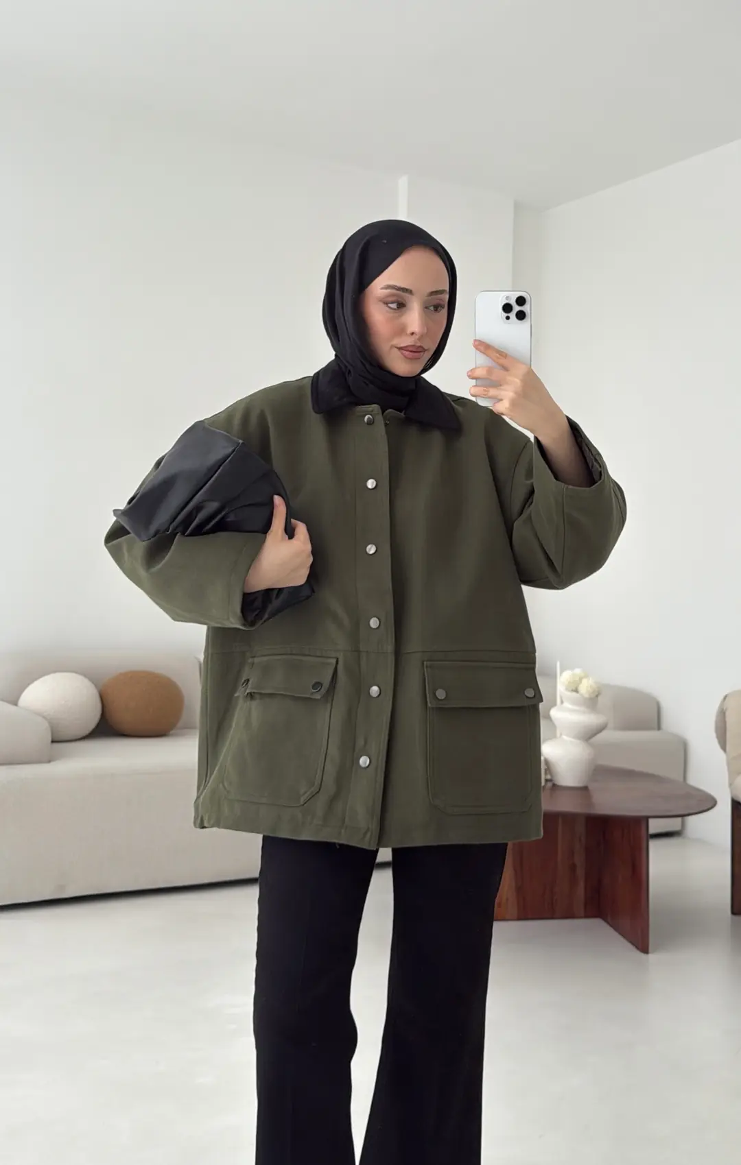 Dolgulu Gabardin Ceket Haki - Görsel 8