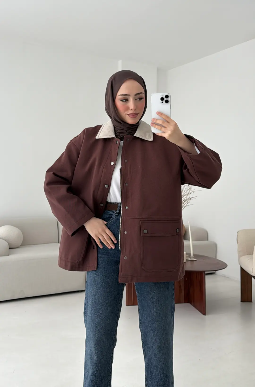 Dolgulu Gabardin Ceket Kahve - Görsel 10