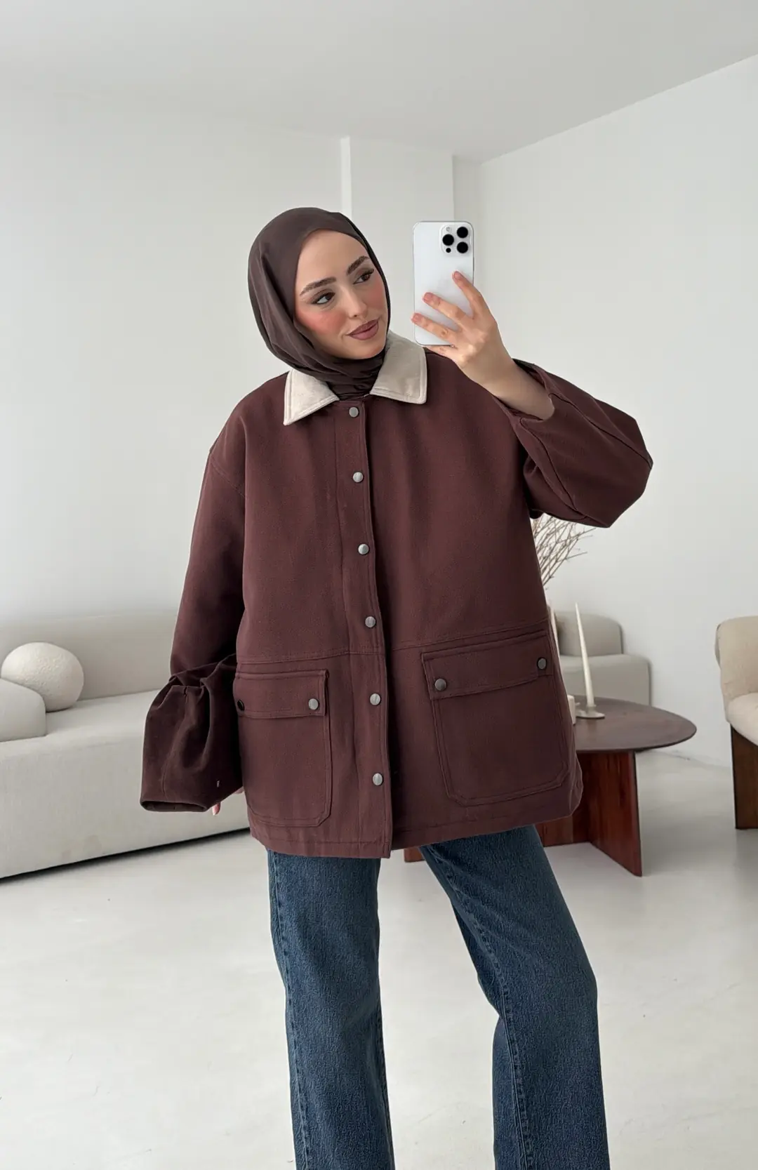 Dolgulu Gabardin Ceket Kahve - Görsel 3