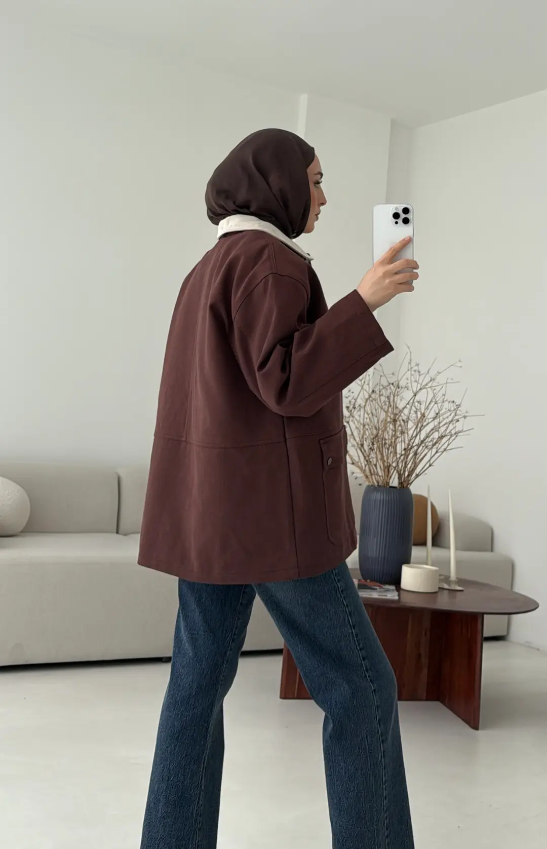 Dolgulu Gabardin Ceket Kahve - Görsel 4