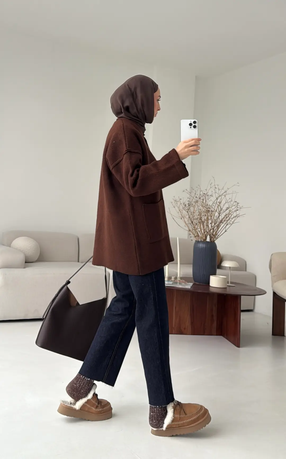 Double Kol Çelik Örgü Hırka Kahve - Görsel 2