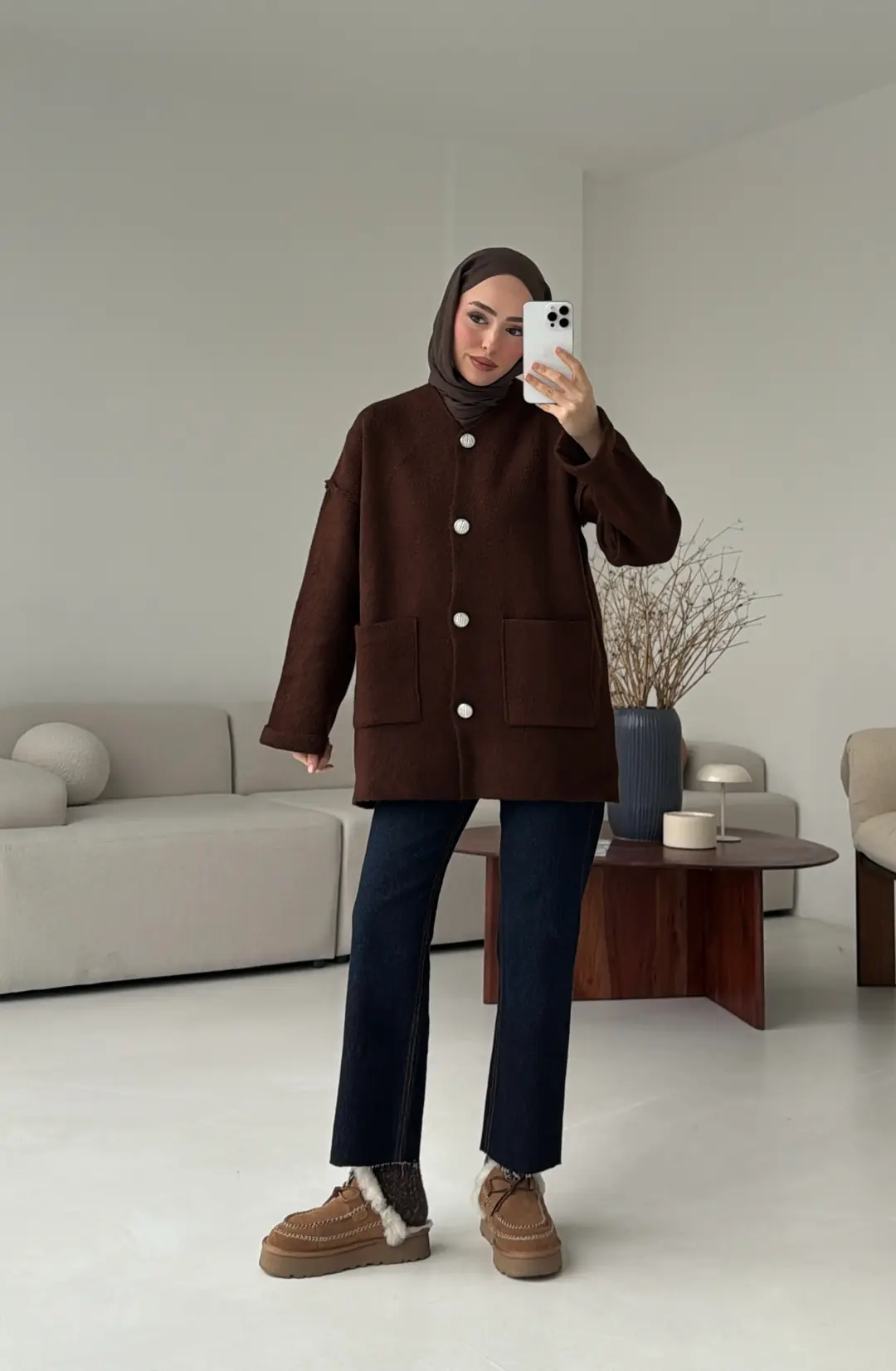 Double Kol Çelik Örgü Hırka Kahve - Görsel 5