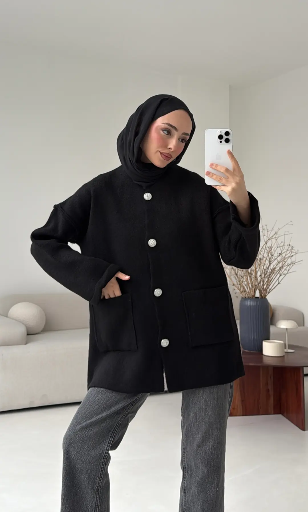 Double Kol Çelik Örgü Hırka Siyah