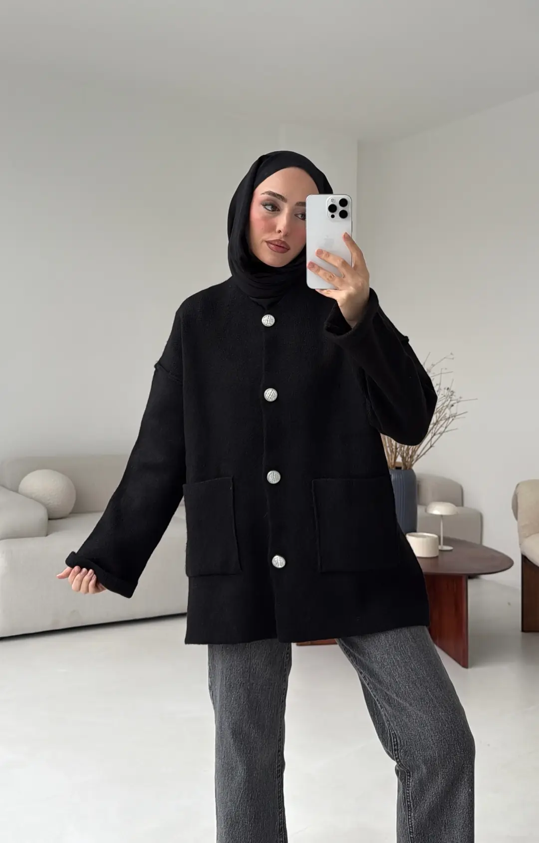 Double Kol Çelik Örgü Hırka Siyah - Görsel 3