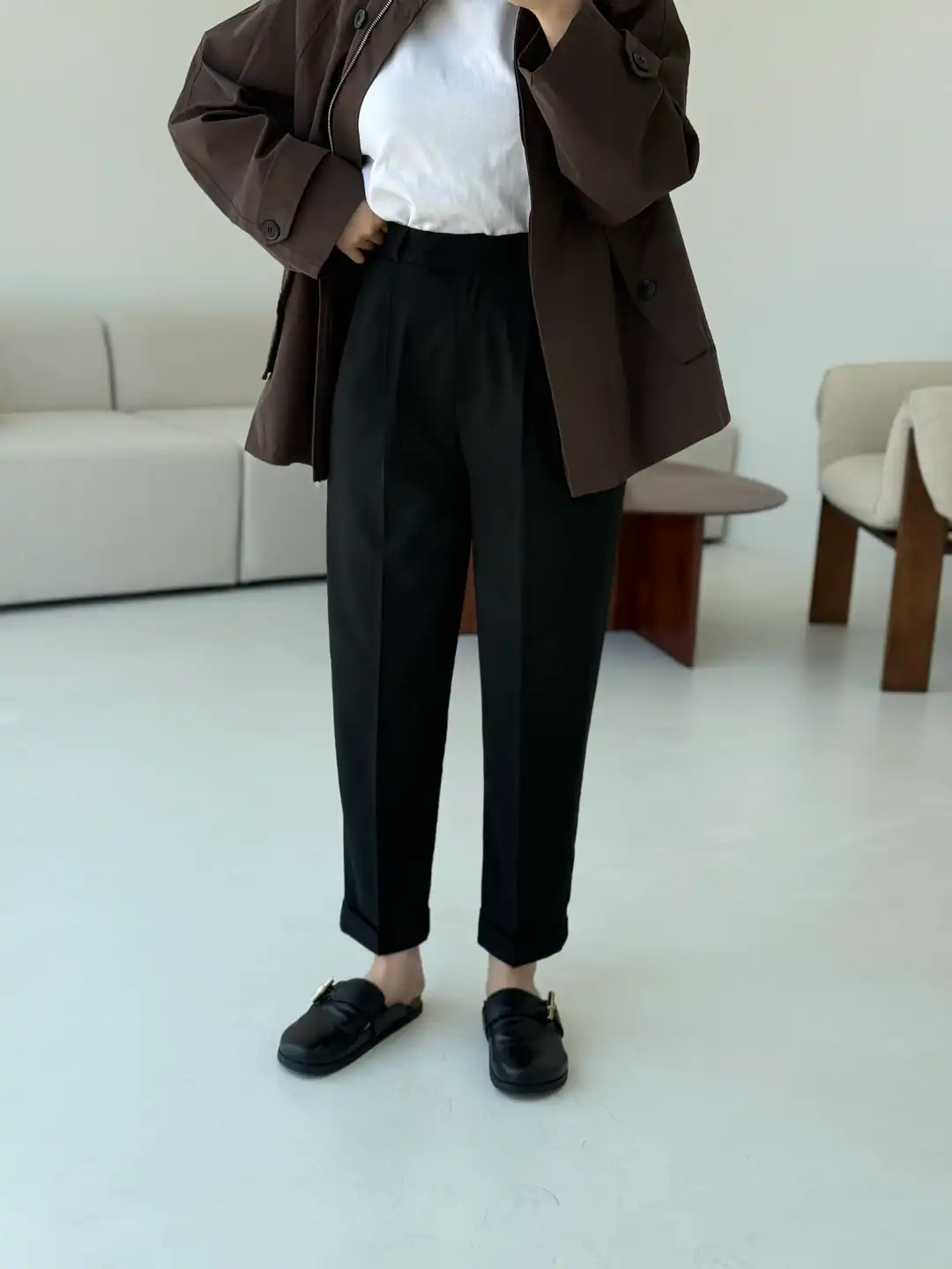 Double Paça Siyah Kumaş Pantolon