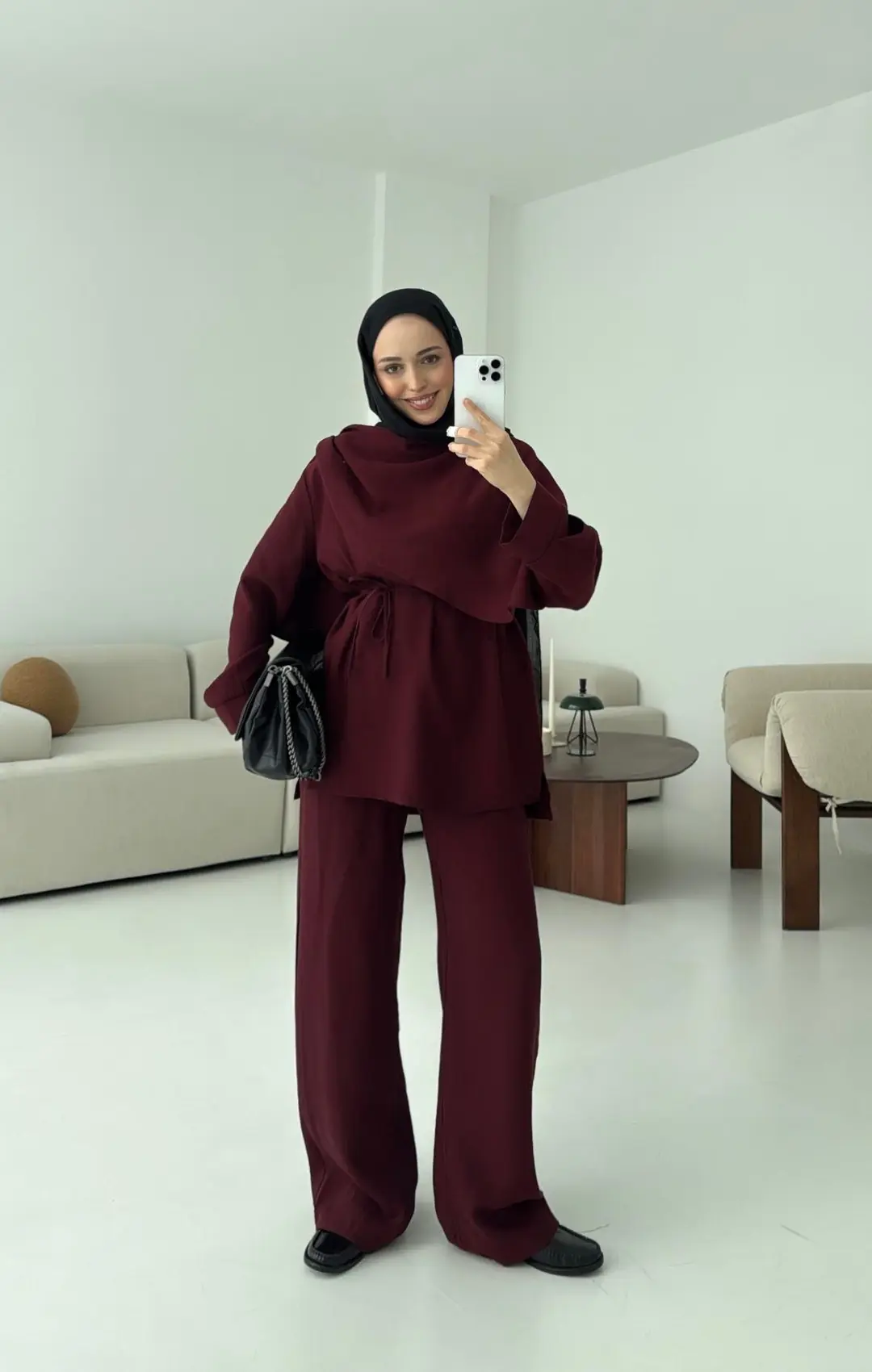 Drape Yaka Bluz Takım Bordo