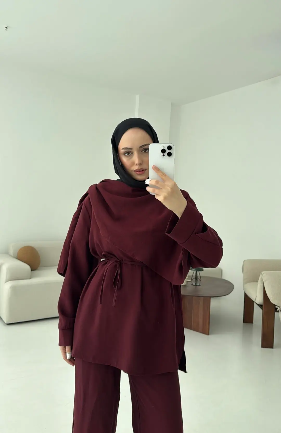 Drape Yaka Bluz Takım Bordo - Görsel 10