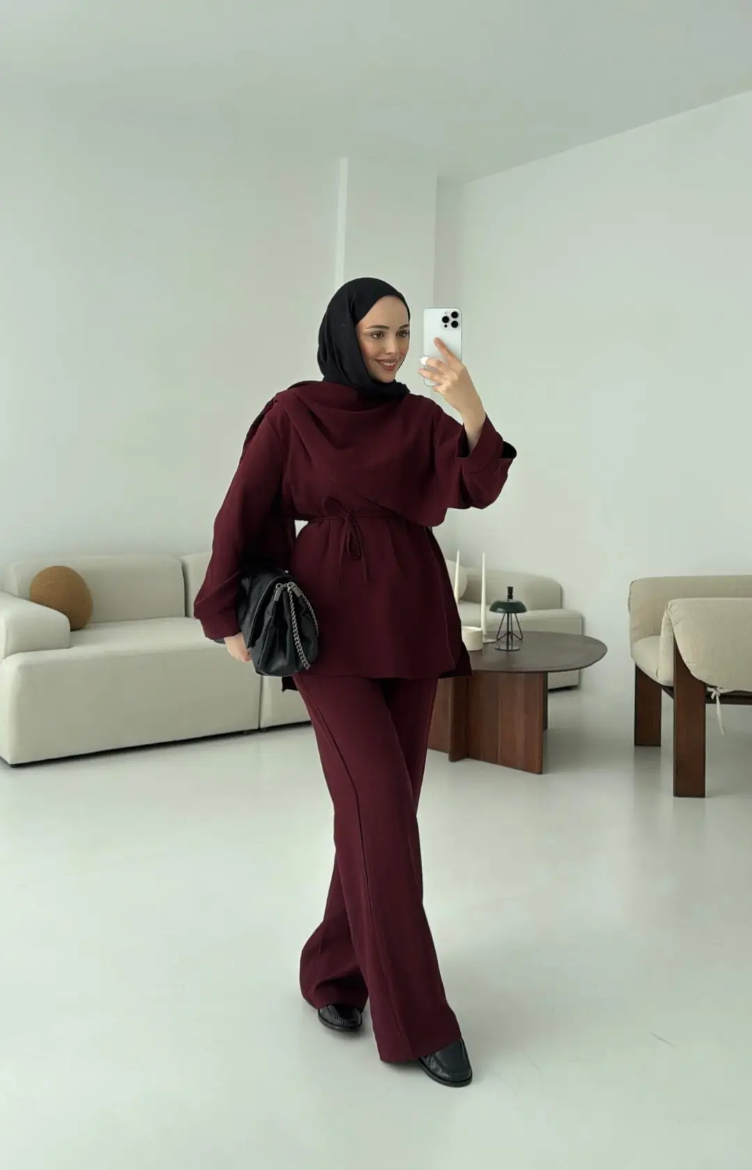 Drape Yaka Bluz Takım Bordo - Görsel 2