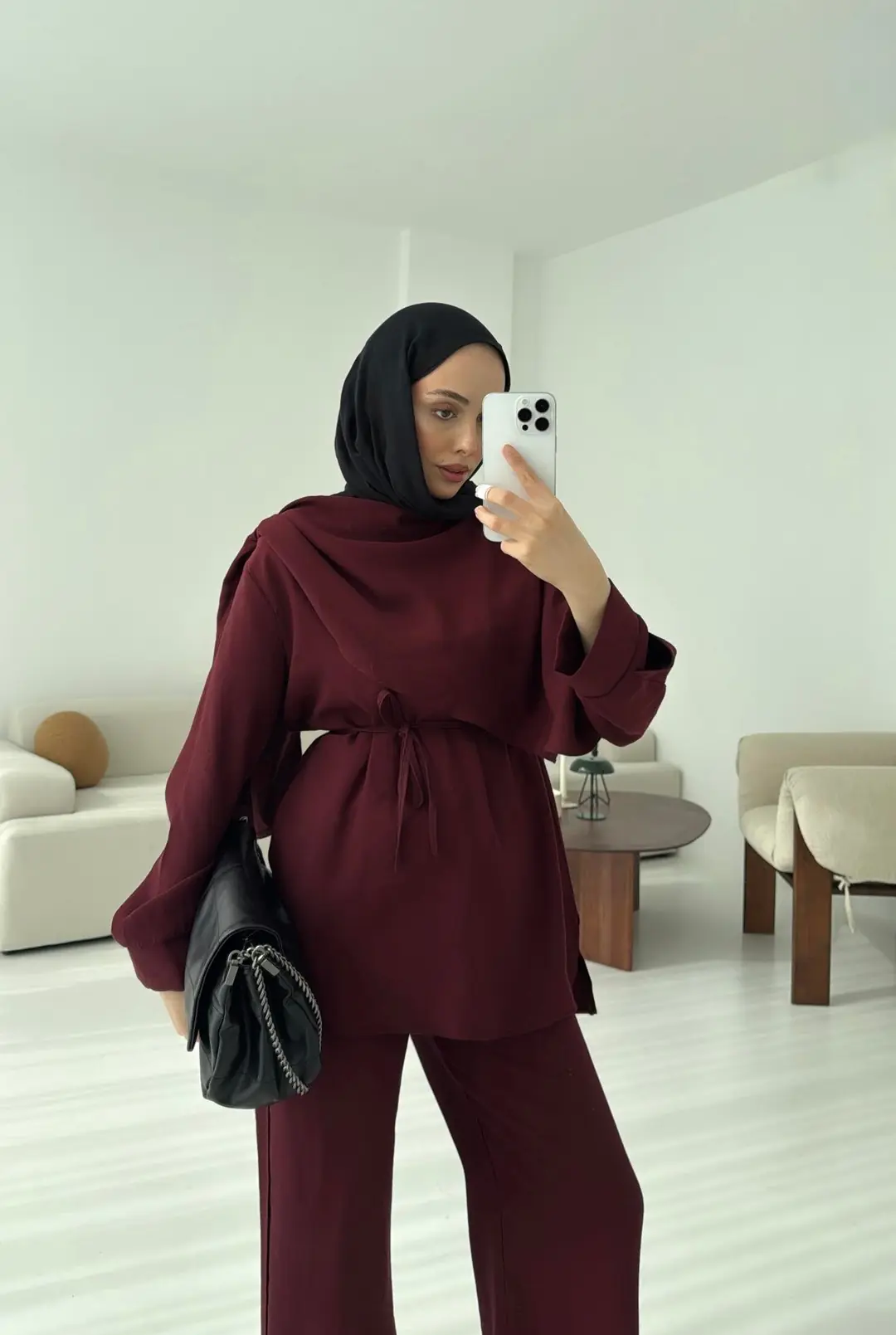 Drape Yaka Bluz Takım Bordo - Görsel 7