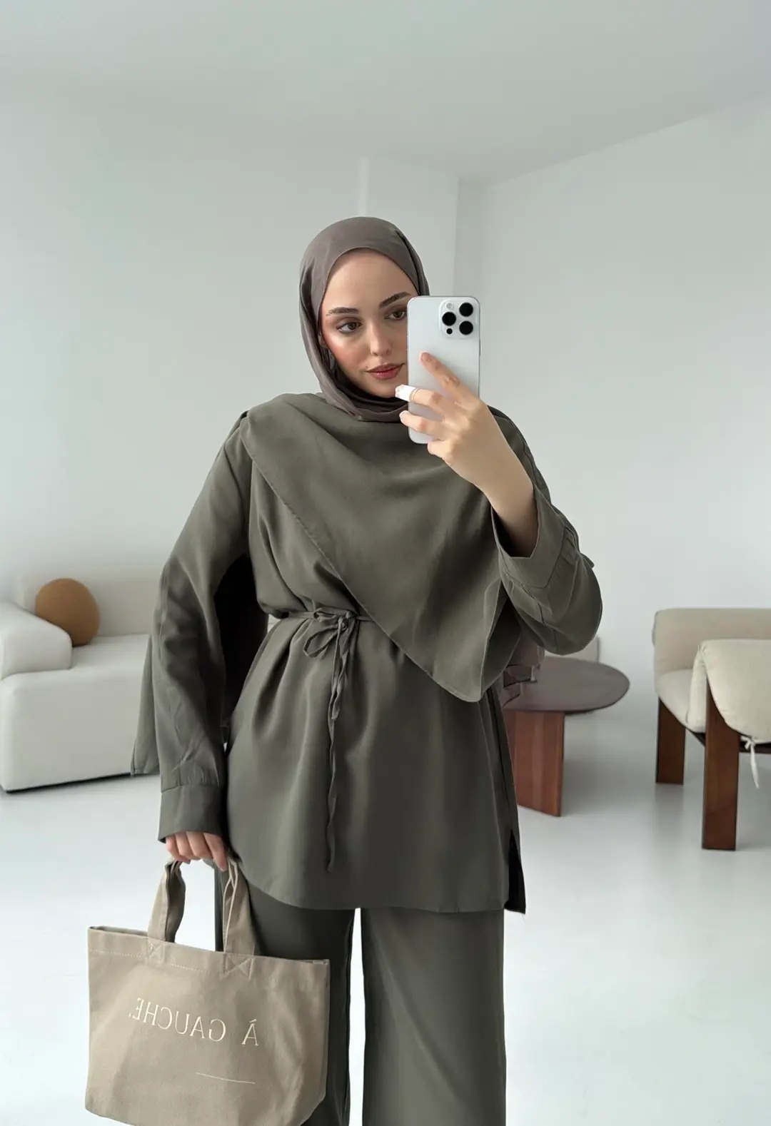 Drape Yaka Bluz Takım Haki - Görsel 2