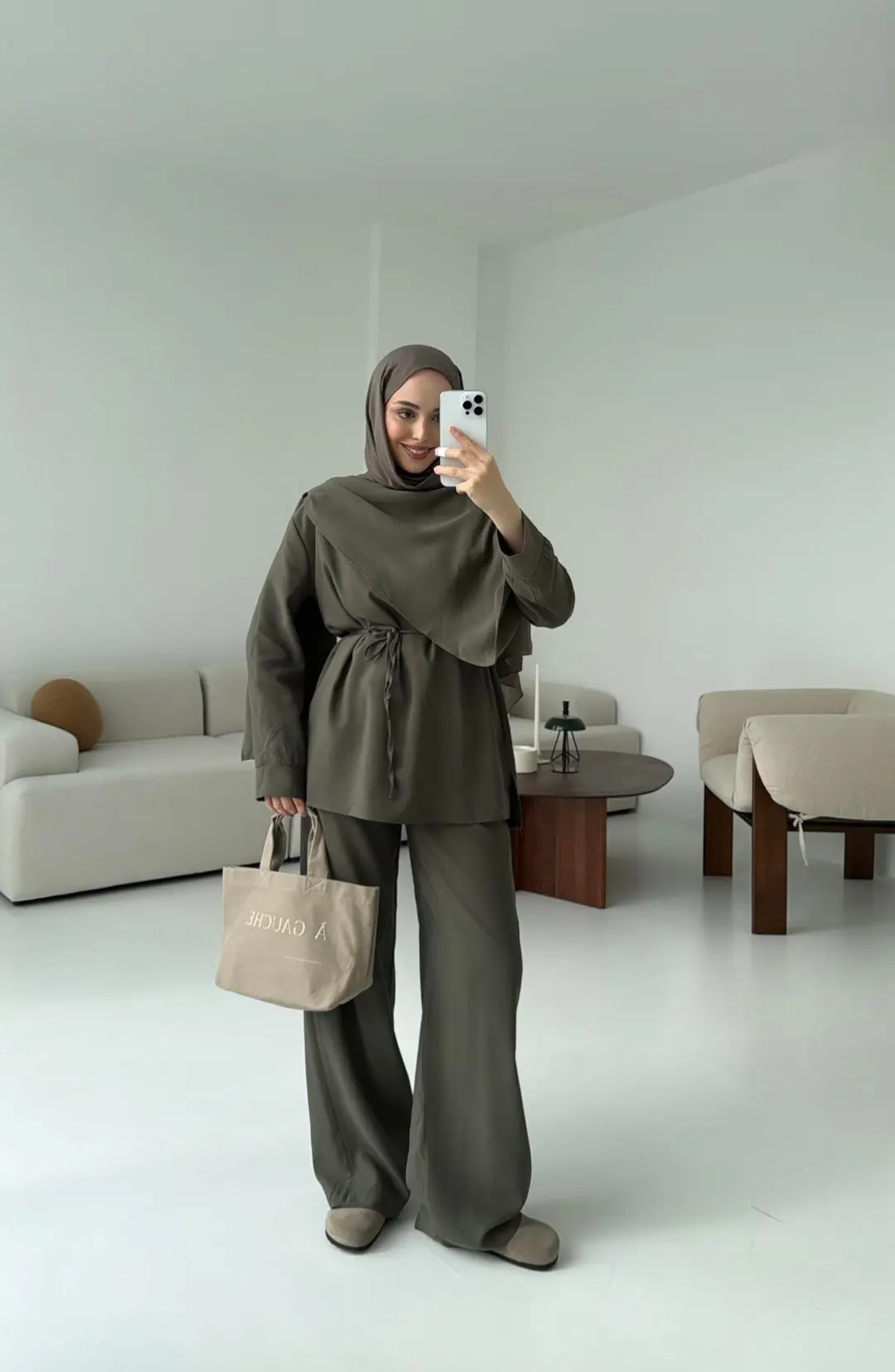 Drape Yaka Bluz Takım Haki - Görsel 3