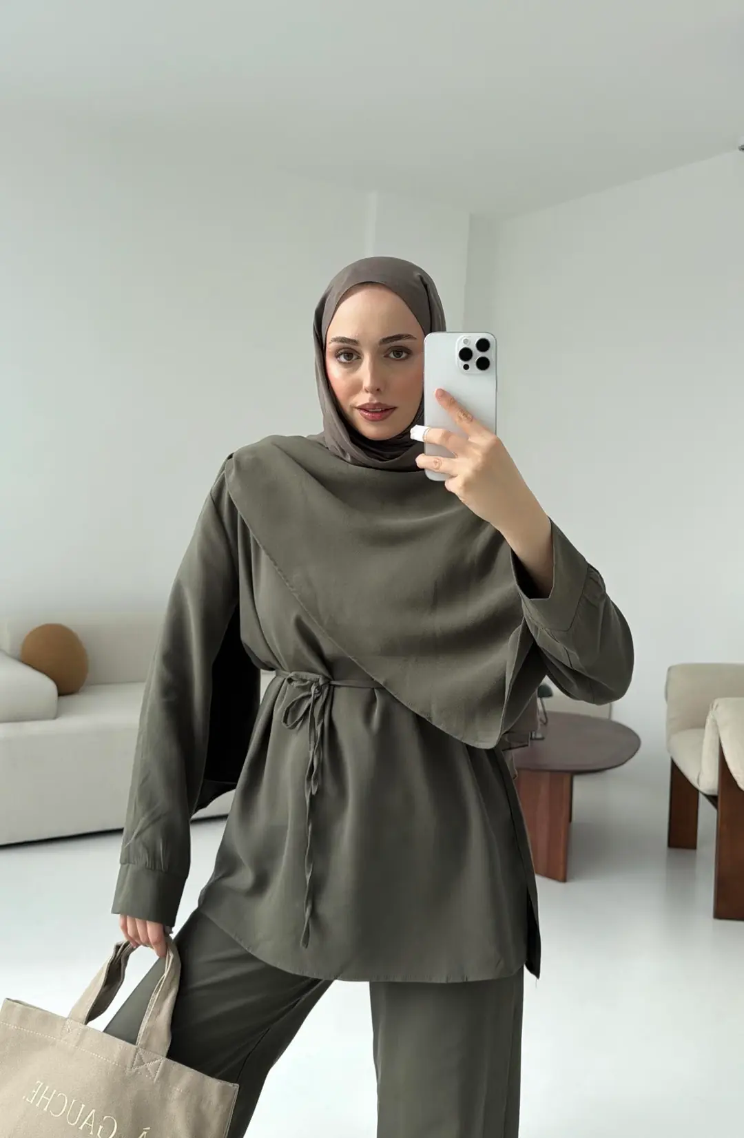 Drape Yaka Bluz Takım Haki - Görsel 4