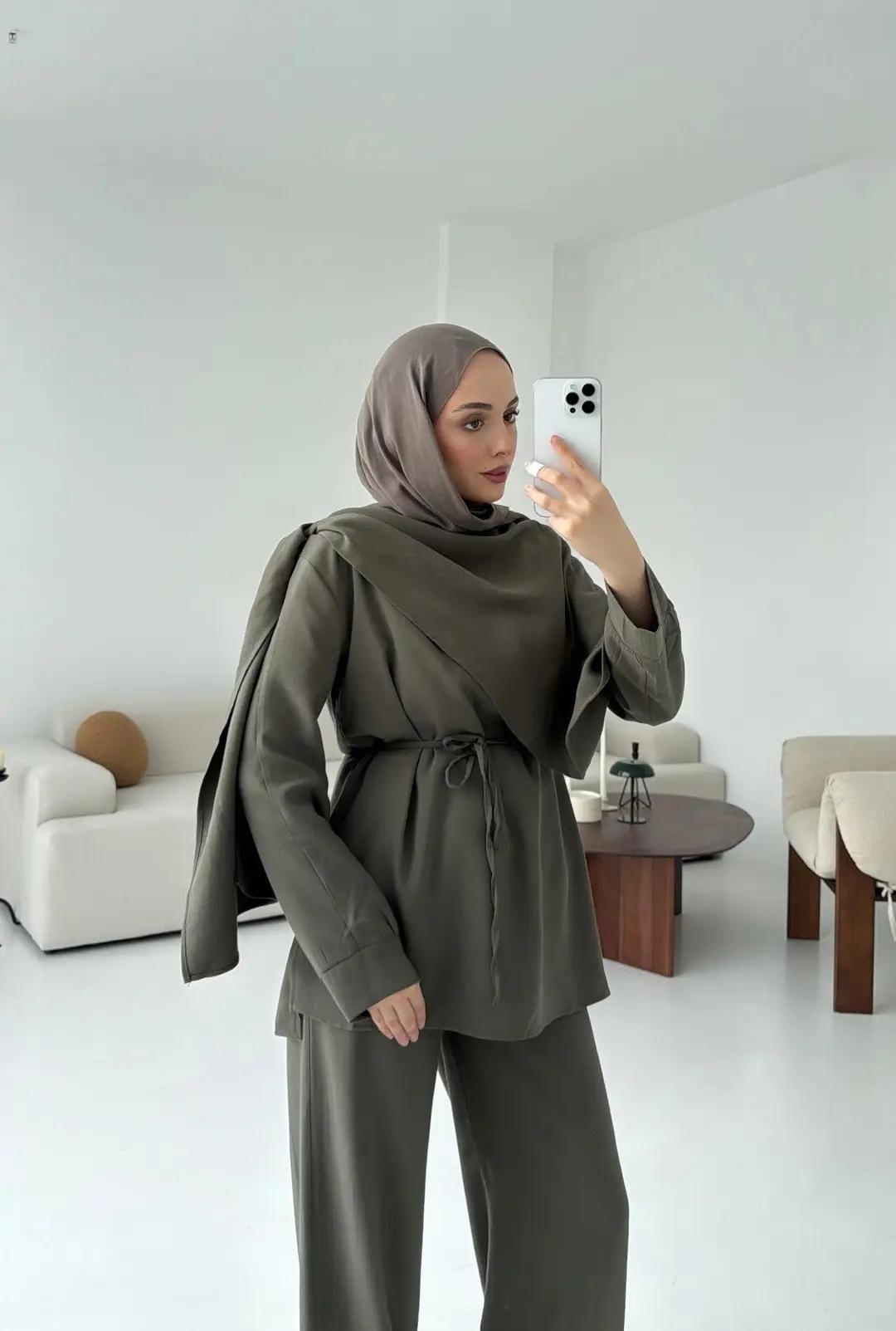 Drape Yaka Bluz Takım Haki - Görsel 6