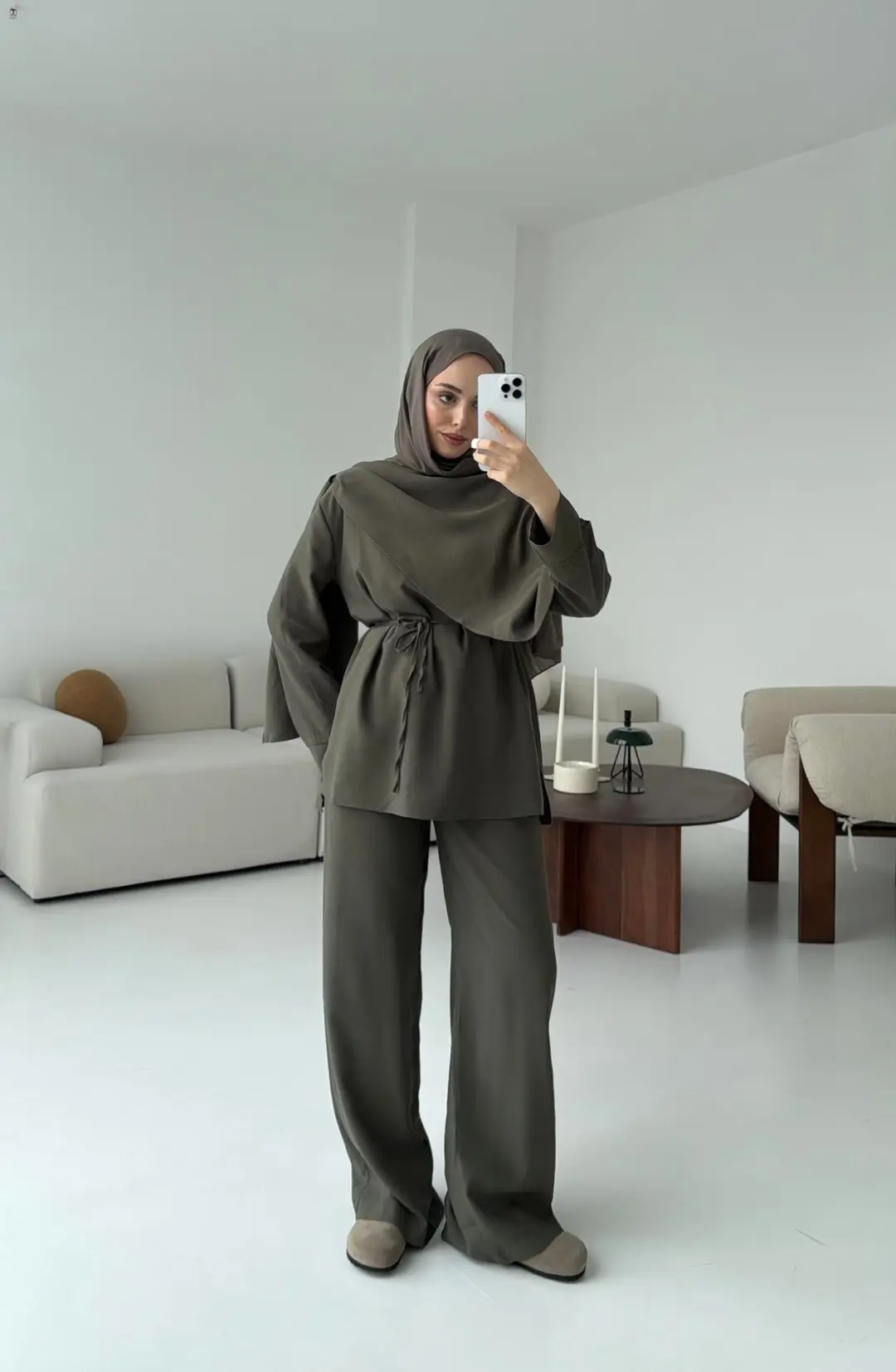 Drape Yaka Bluz Takım Haki - Görsel 7