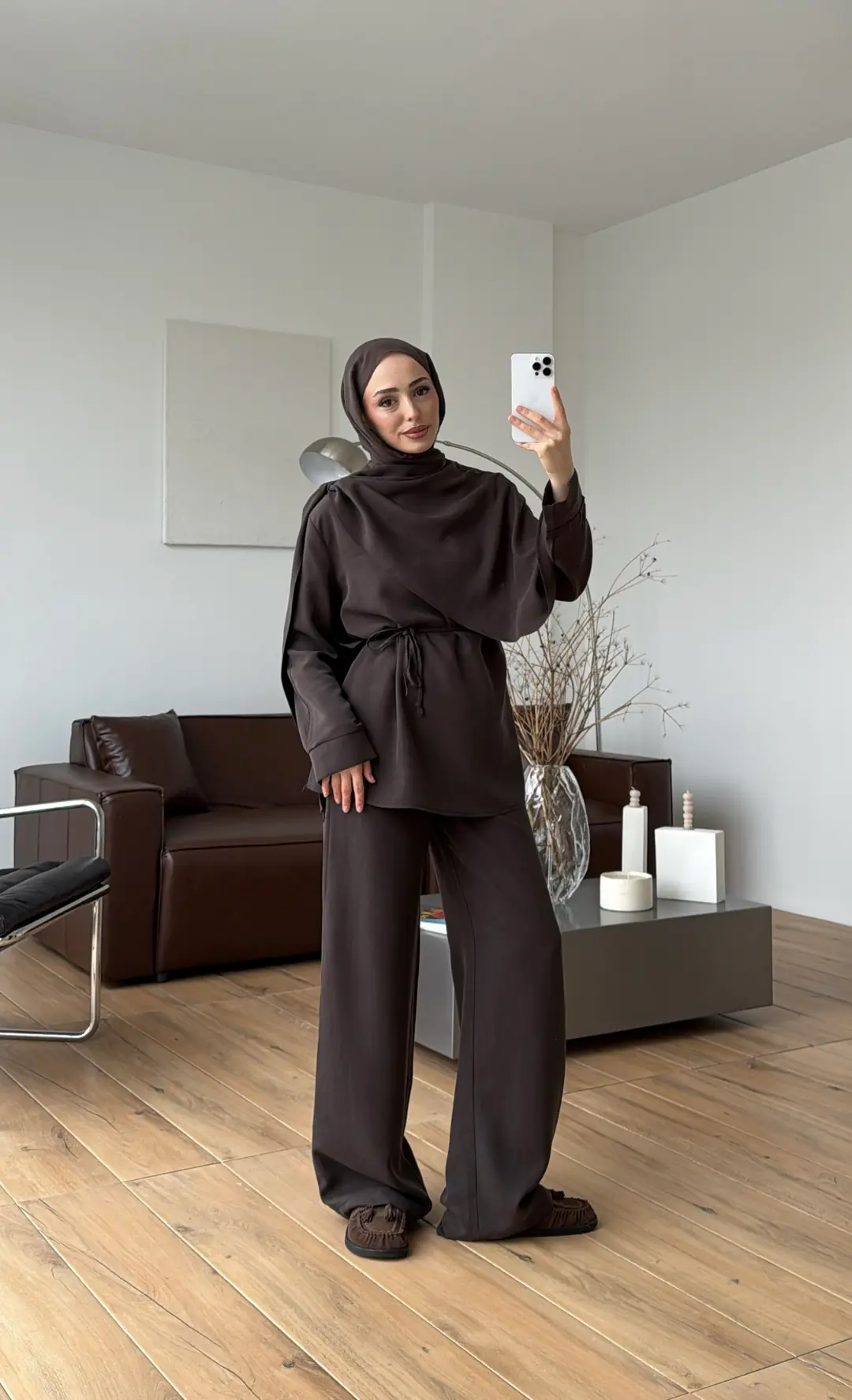 Drape Yaka Bluz Takım Kahve - Görsel 5