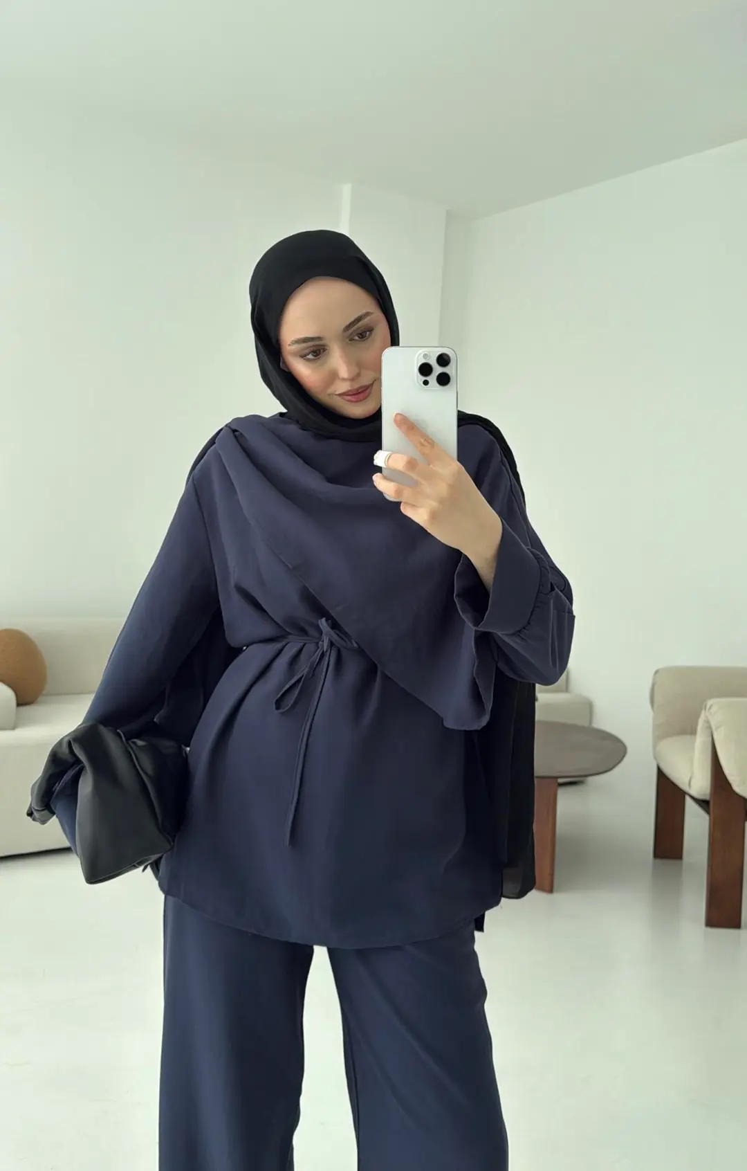 Drape Yaka Bluz Takım Lacivert - Görsel 3