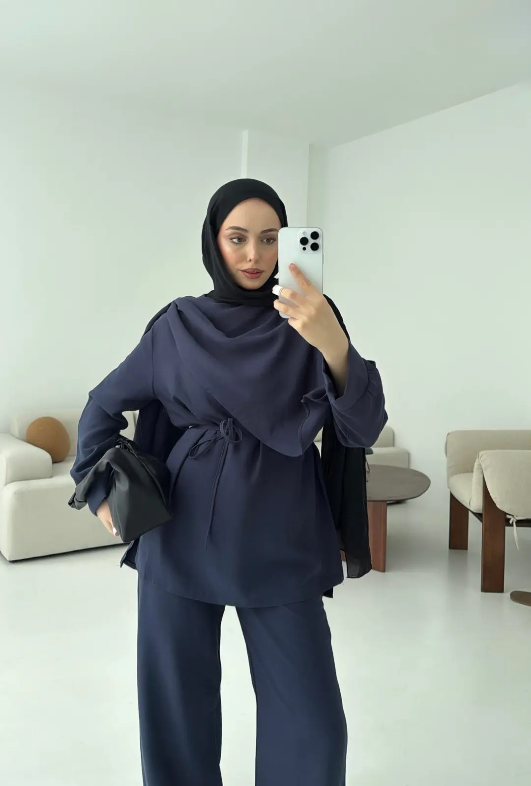 Drape Yaka Bluz Takım Lacivert - Görsel 4