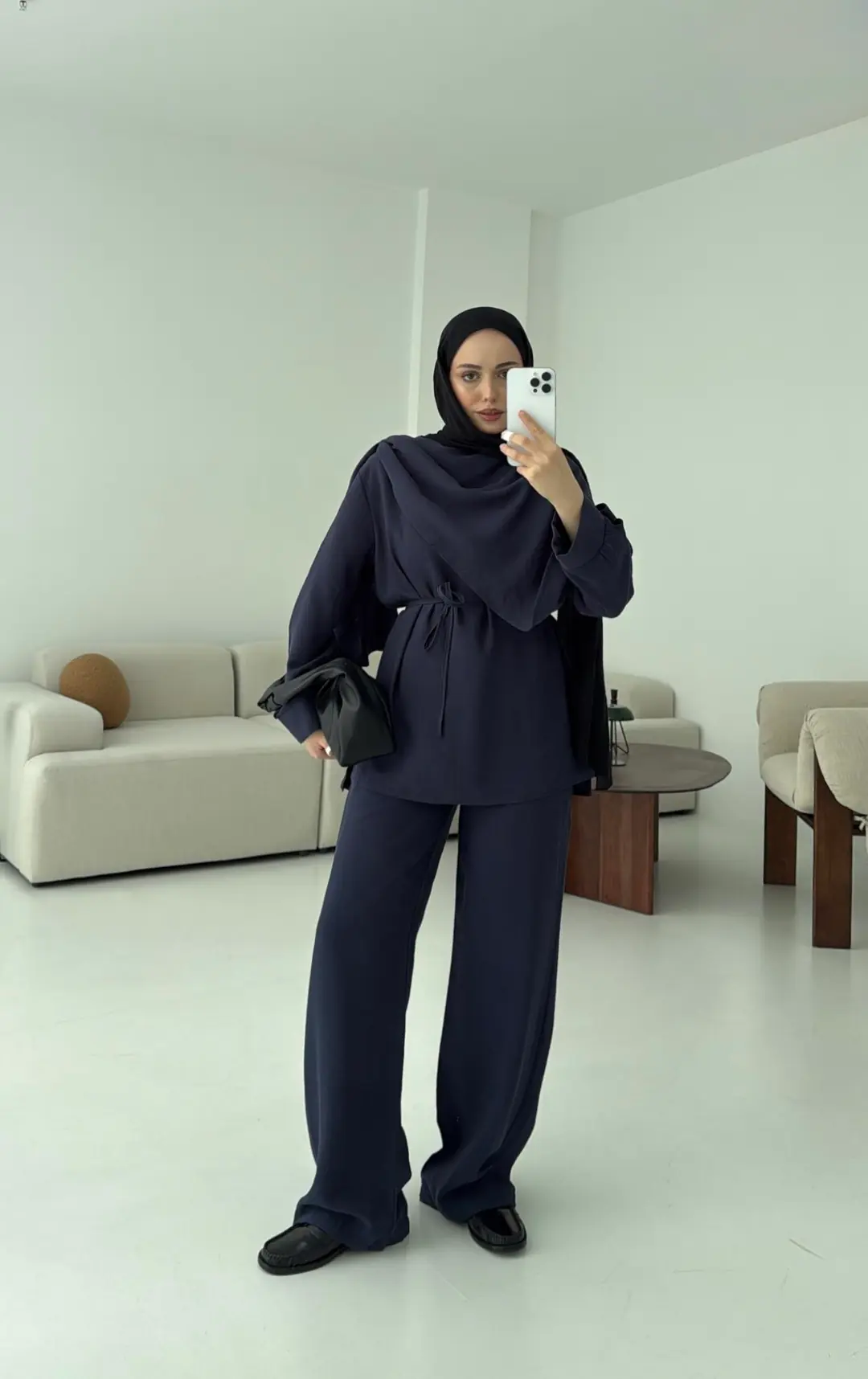 Drape Yaka Bluz Takım Lacivert - Görsel 5