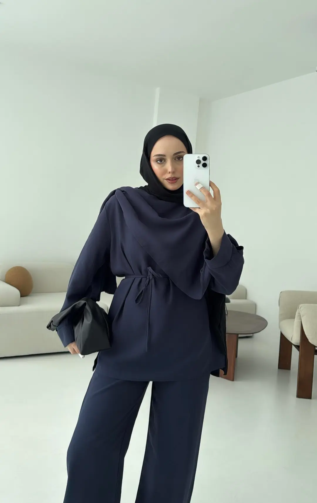 Drape Yaka Bluz Takım Lacivert - Görsel 7