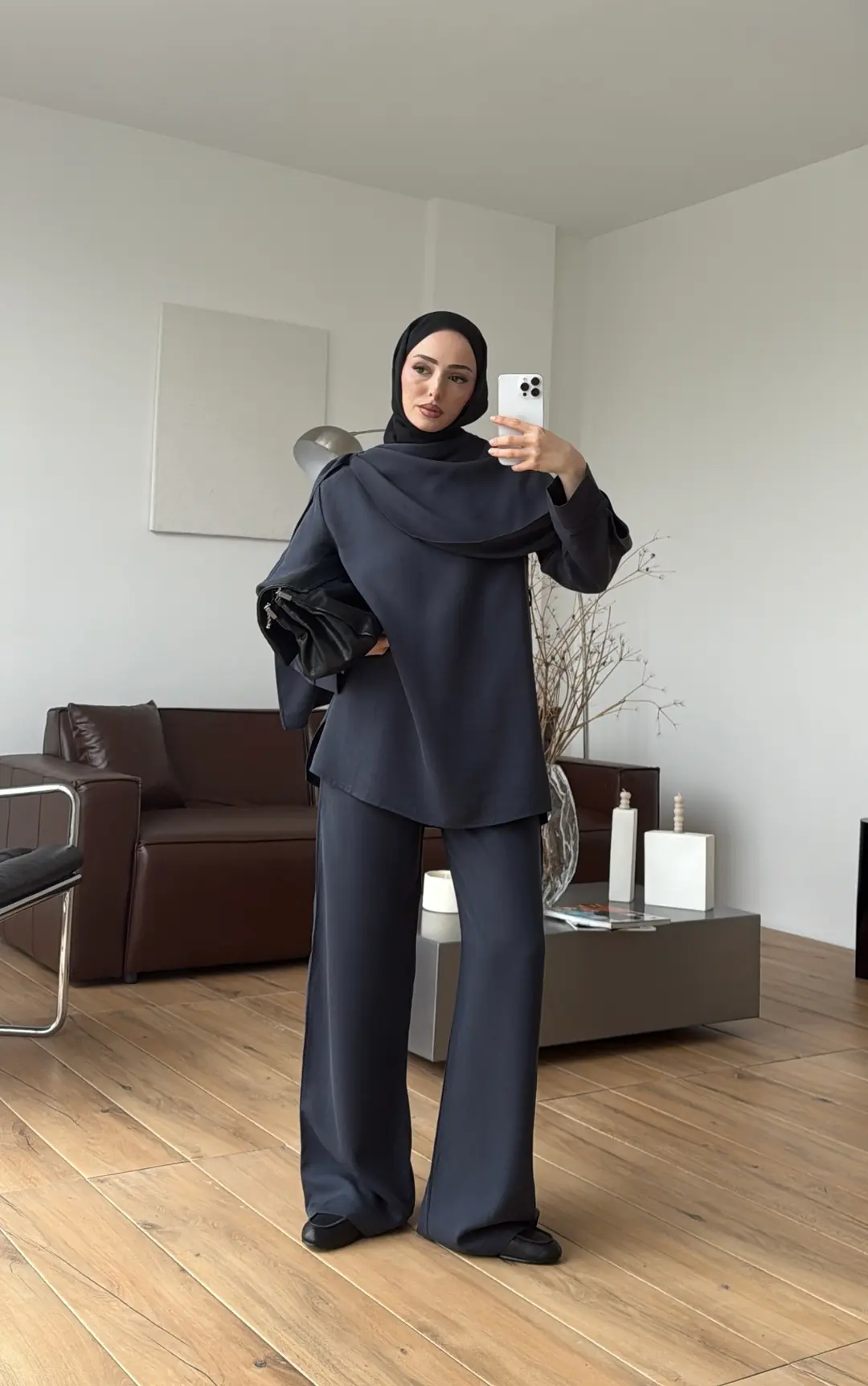 Drape Yaka Bluz Takım Petrol