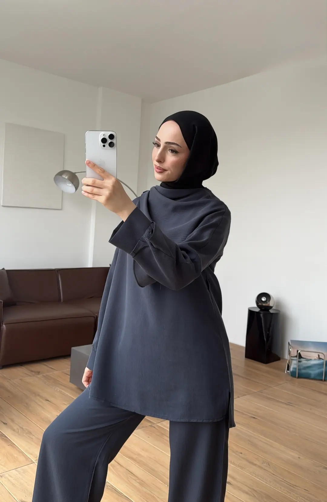 Drape Yaka Bluz Takım Petrol - Görsel 10