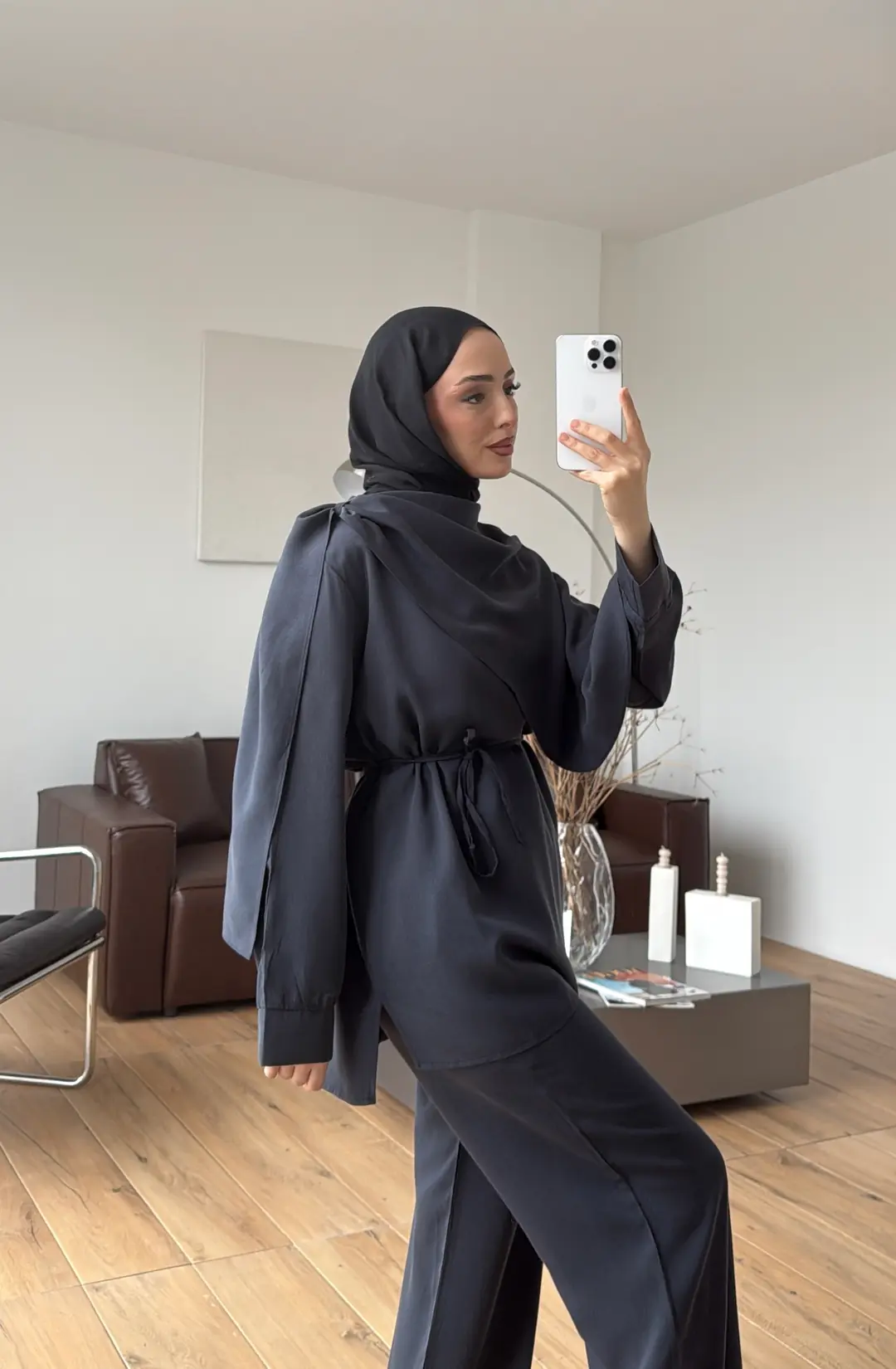 Drape Yaka Bluz Takım Petrol - Görsel 6