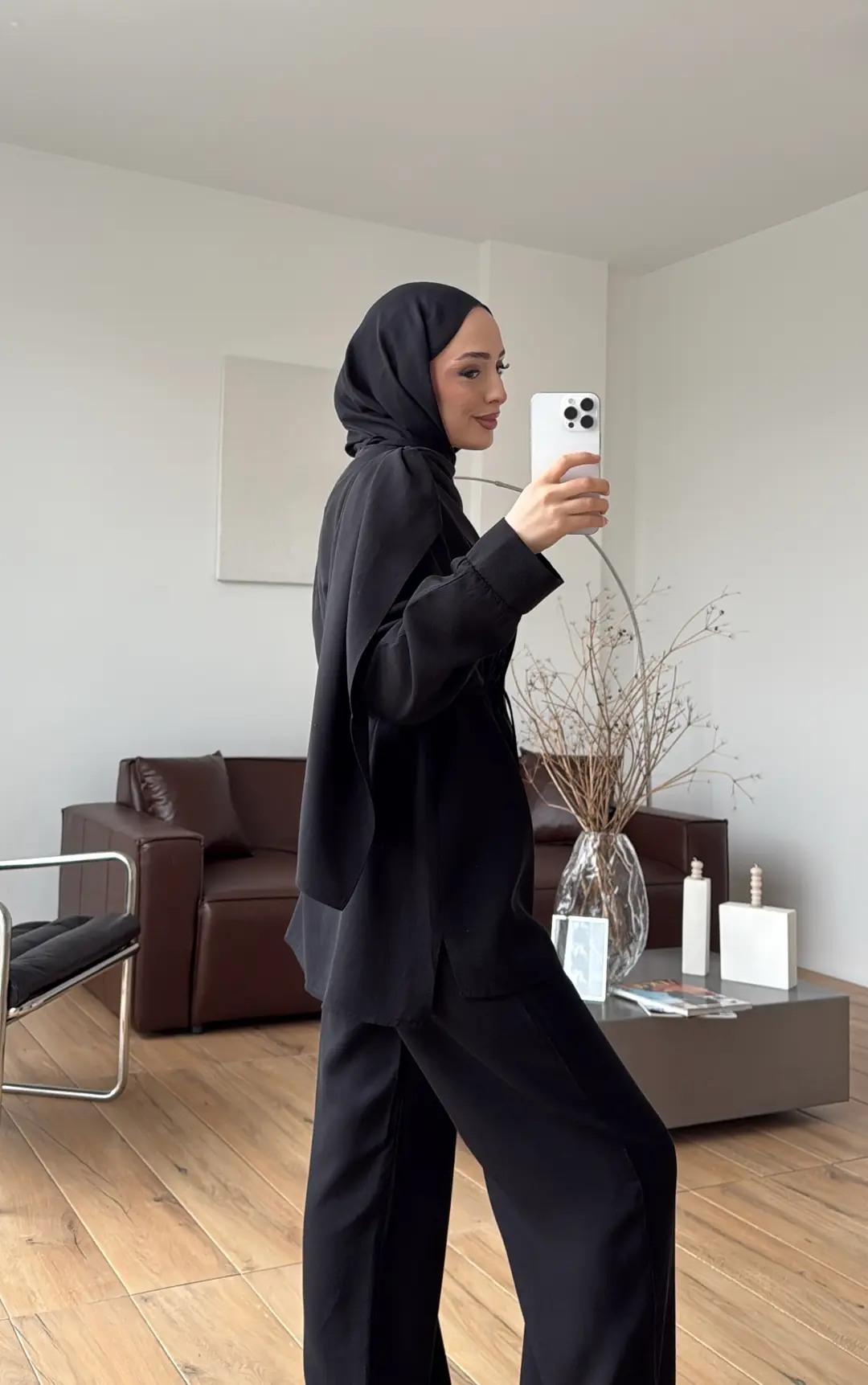 Drape Yaka Bluz Takım Siyah - Görsel 3