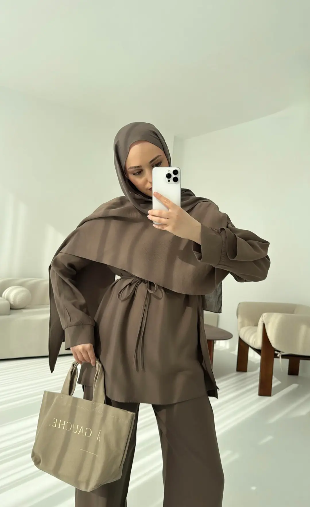 Drape Yaka Bluz Takım Vizon - Görsel 2