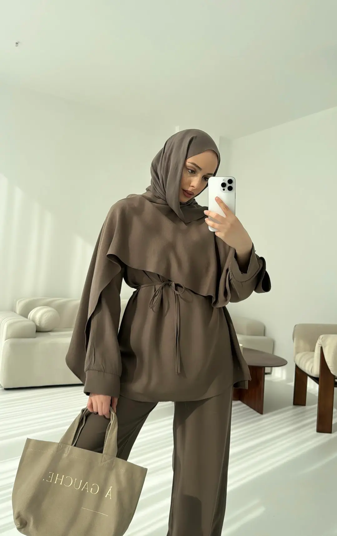 Drape Yaka Bluz Takım Vizon - Görsel 7