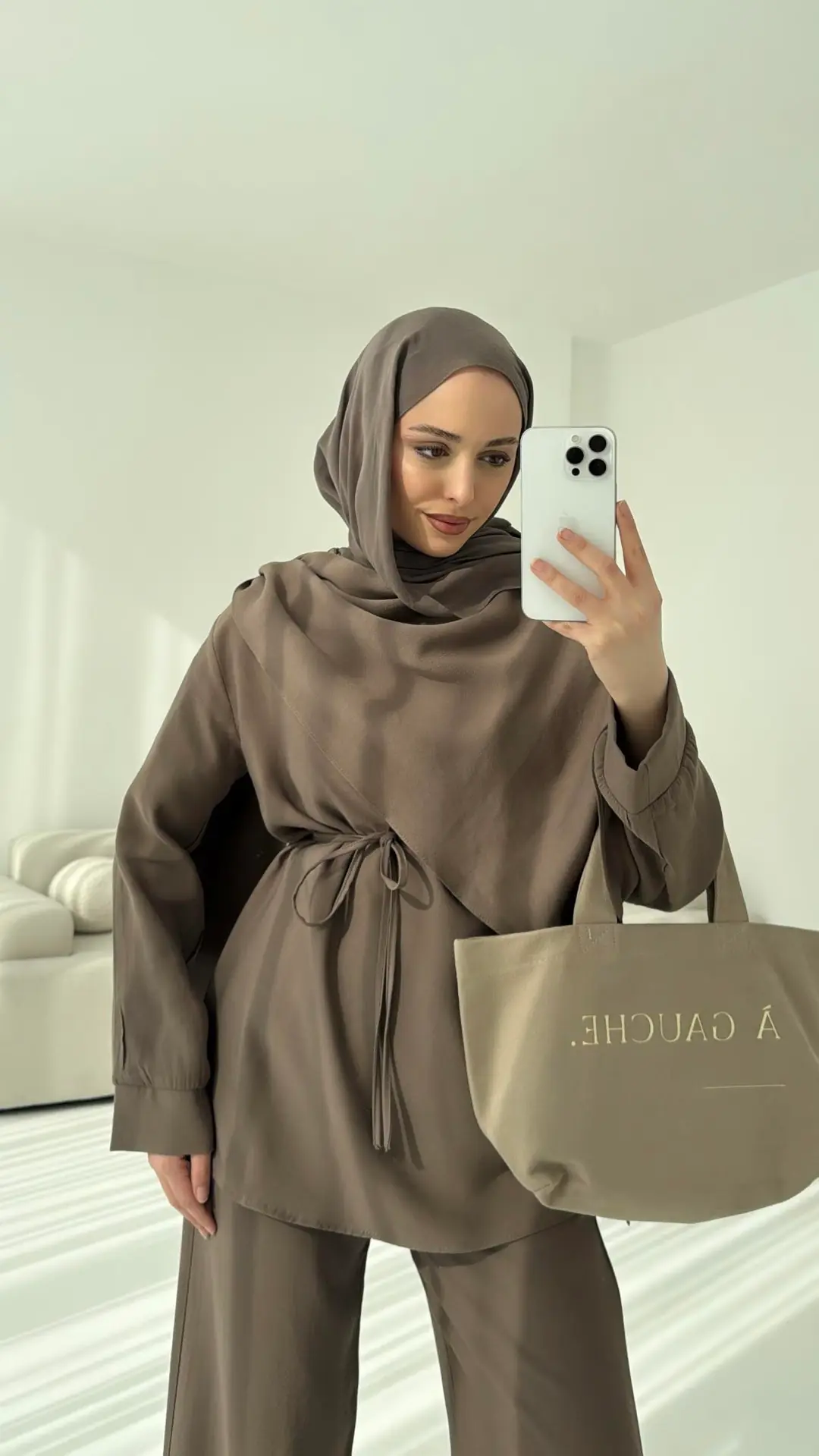 Drape Yaka Bluz Takım Vizon - Görsel 8