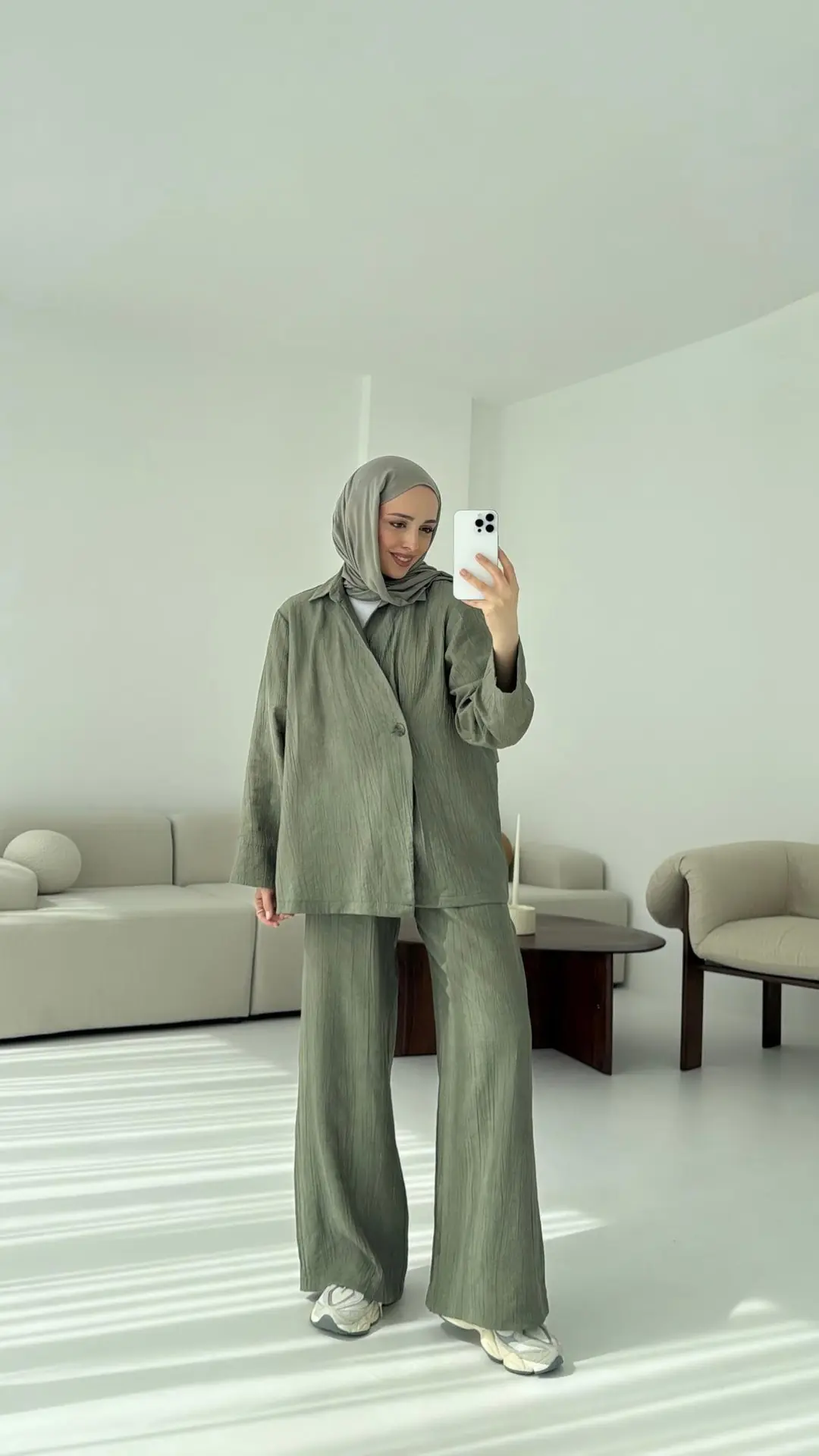 Düğme Detay Yazlık Takım Haki